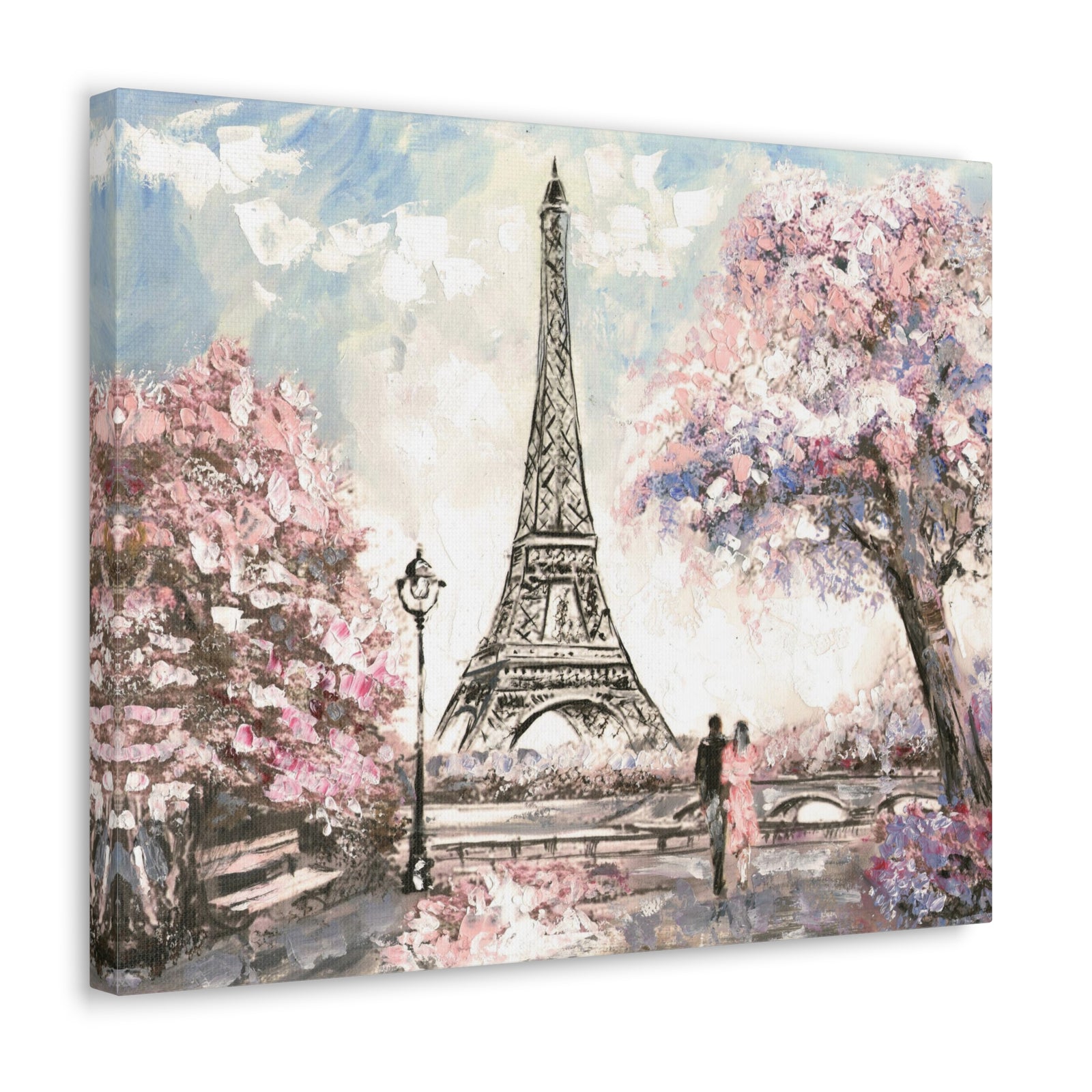 Pink Couple Eiffel Tower France Canvas Artwork High-Quality Breathtaking French City for Home Decor Ready to Hang-Express Your Love Gifts