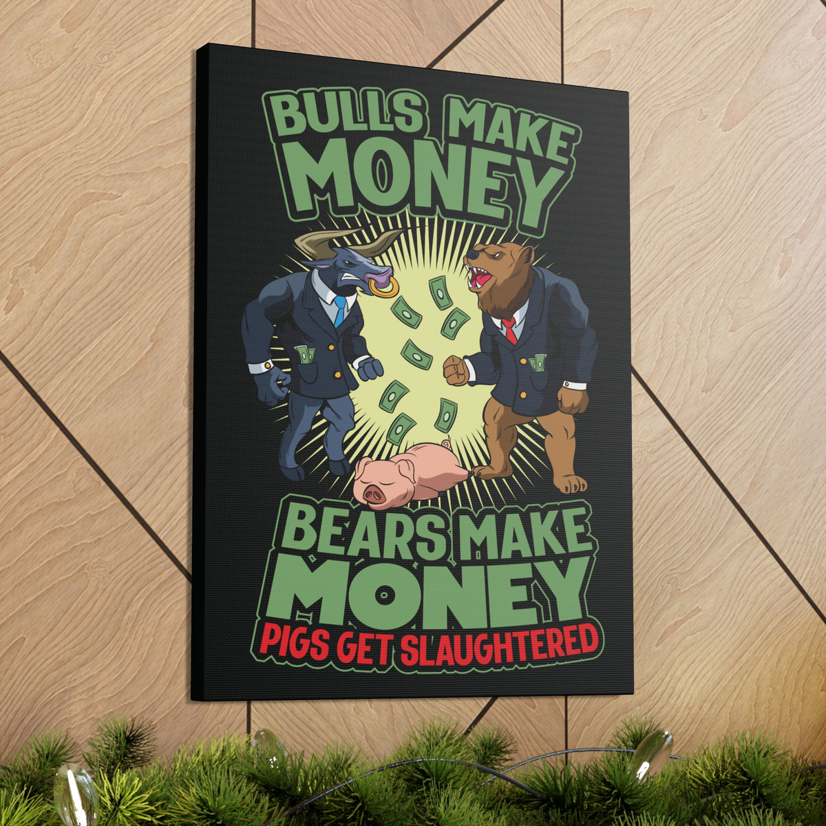 Stock Market Wall Art Gifts for Trader Bulls Bears Pigs Canvas Wall Street Quote Wall Art-Express Your Love Gifts
