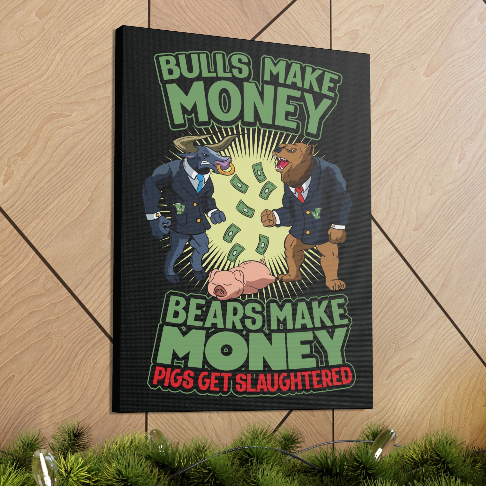 Stock Market Wall Art Gifts for Trader Bulls Bears Pigs Canvas Wall Street Quote Wall Art-Express Your Love Gifts