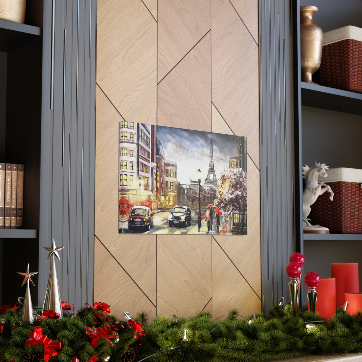 Paris Couple Red Umbrella France Canvas Artwork High-Quality Breathtaking French City for Home Decor Ready to Hang-Express Your Love Gifts