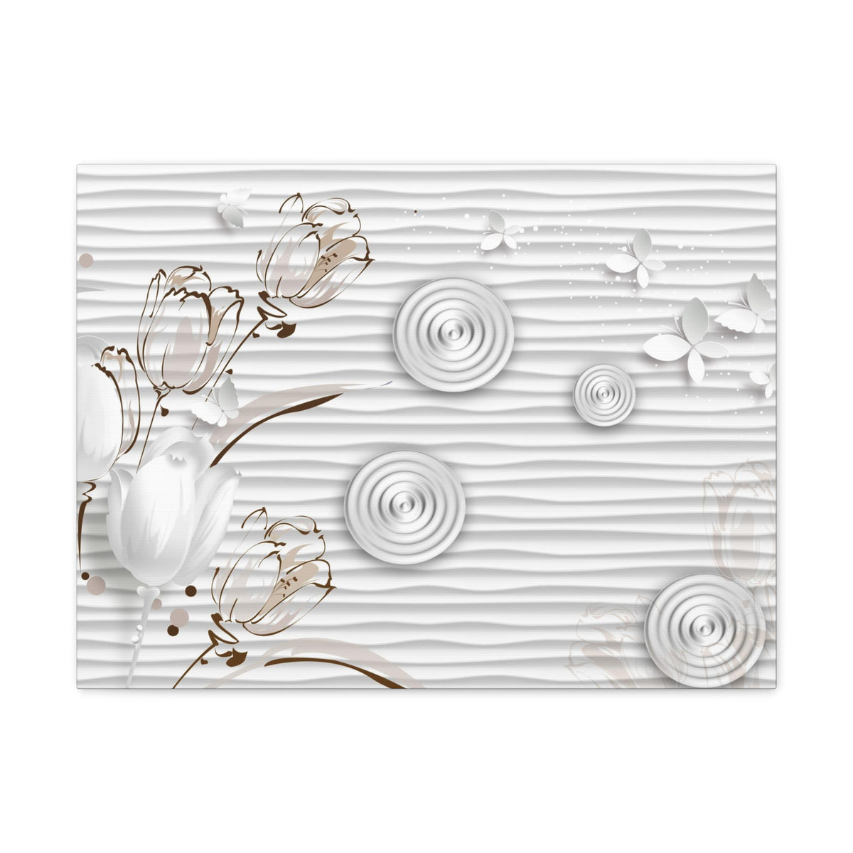 3D White And Beige Tulips White Paper Butterflies Flower Canvas Wall Art for Home Decor Ready-to-Hang-Express Your Love Gifts