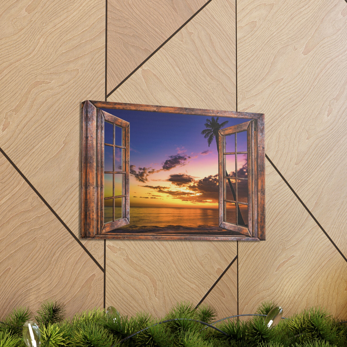 Canvas Print Wall Art Window Sunset Sea Nature Photography Realism Scenic Landscape Colorful Multicolor for Home Decor Ready to Hang-Express Your Love Gifts