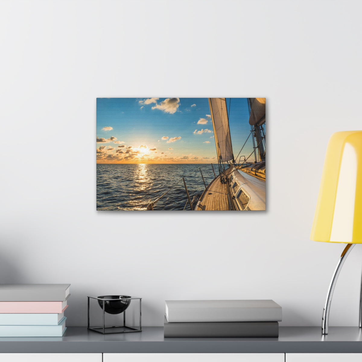 Cruising Sailboat Sailing In The Sea At Sunset Ocean Canvas Wall Art for Home Decor Ready-to-Hang-Express Your Love Gifts