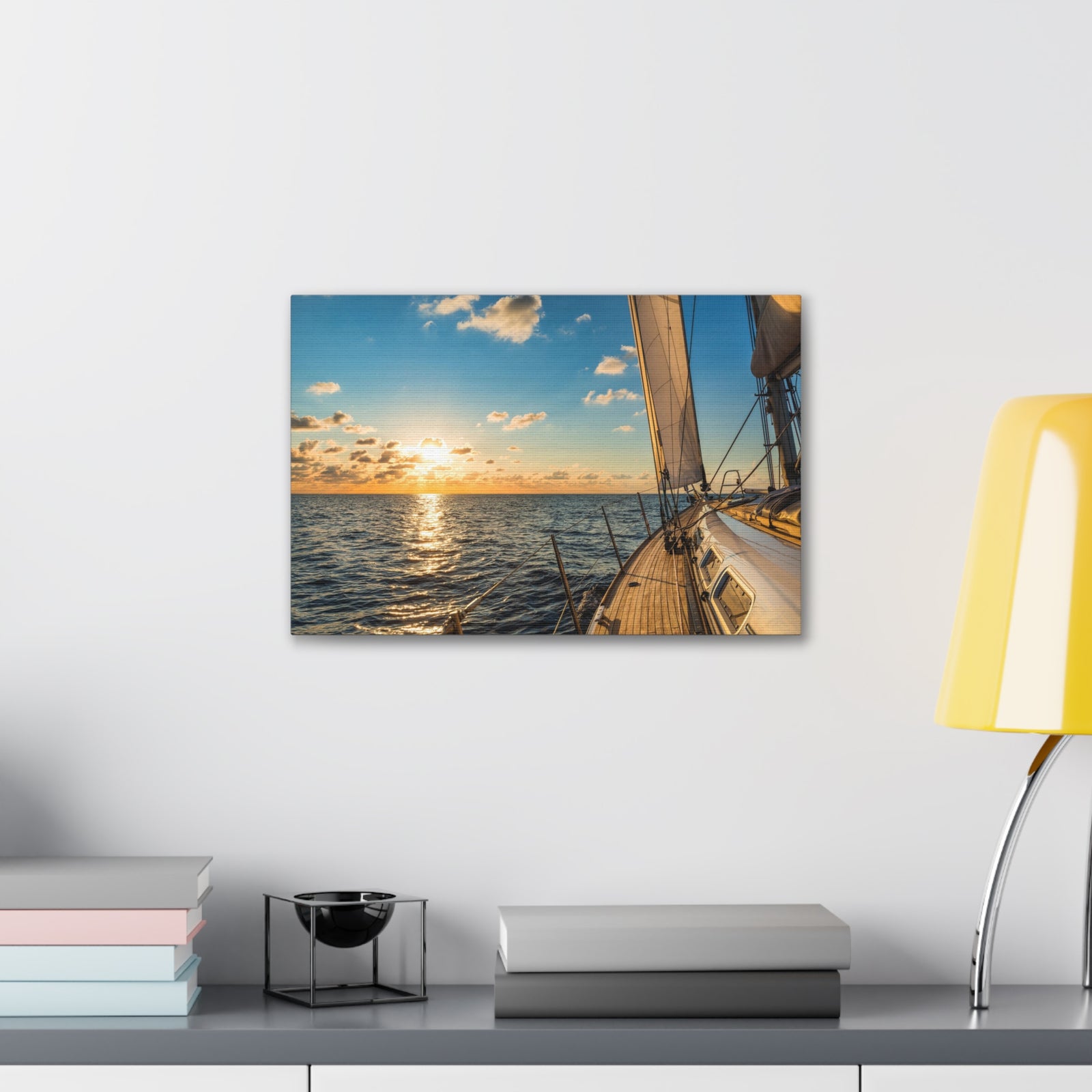 Cruising Sailboat Sailing In The Sea At Sunset Ocean Canvas Wall Art for Home Decor Ready-to-Hang-Express Your Love Gifts