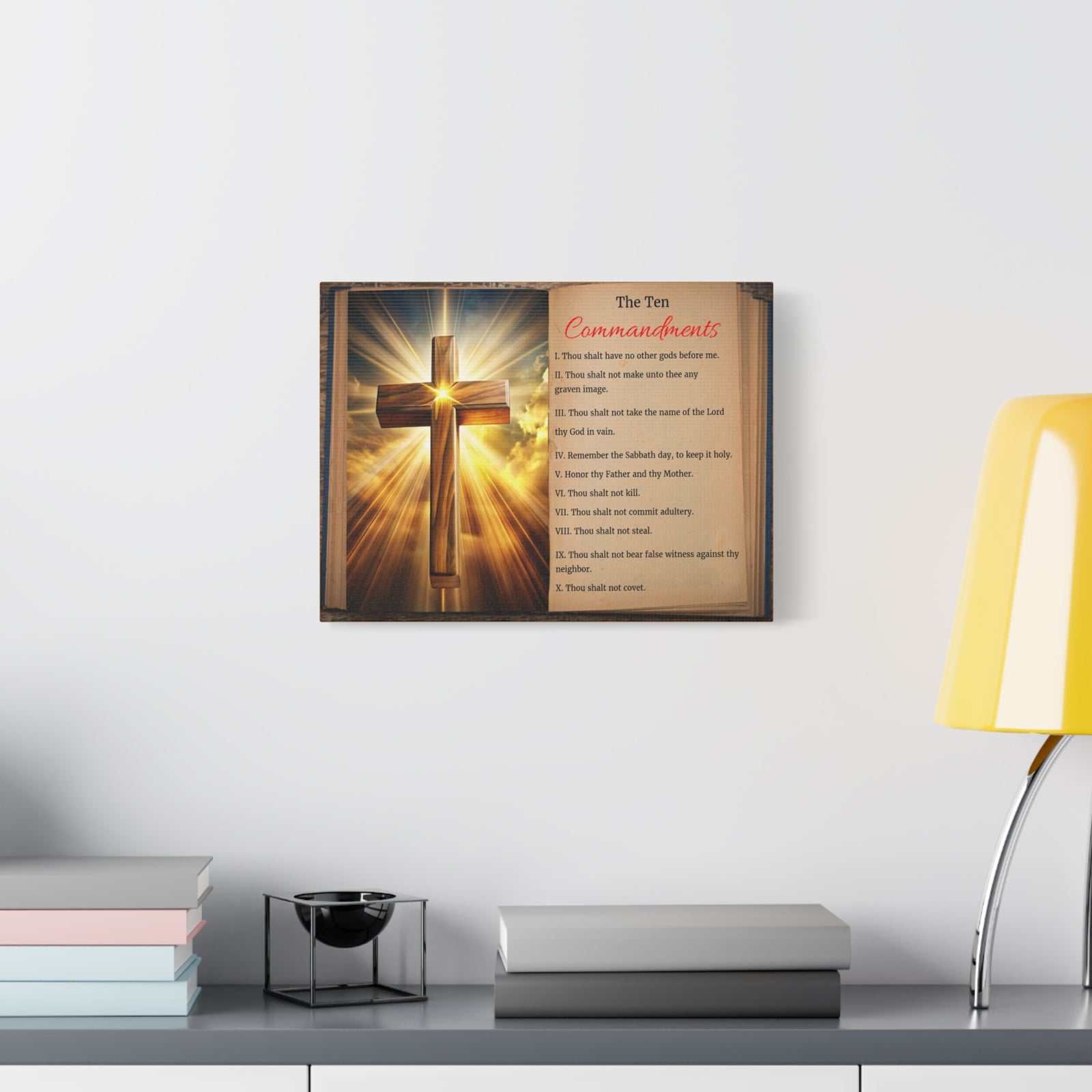 Scripture Walls The Ten Commandments Open Book Cross Bible Canvas Christian Wall Art Ready to Hang Unframed-Express Your Love Gifts