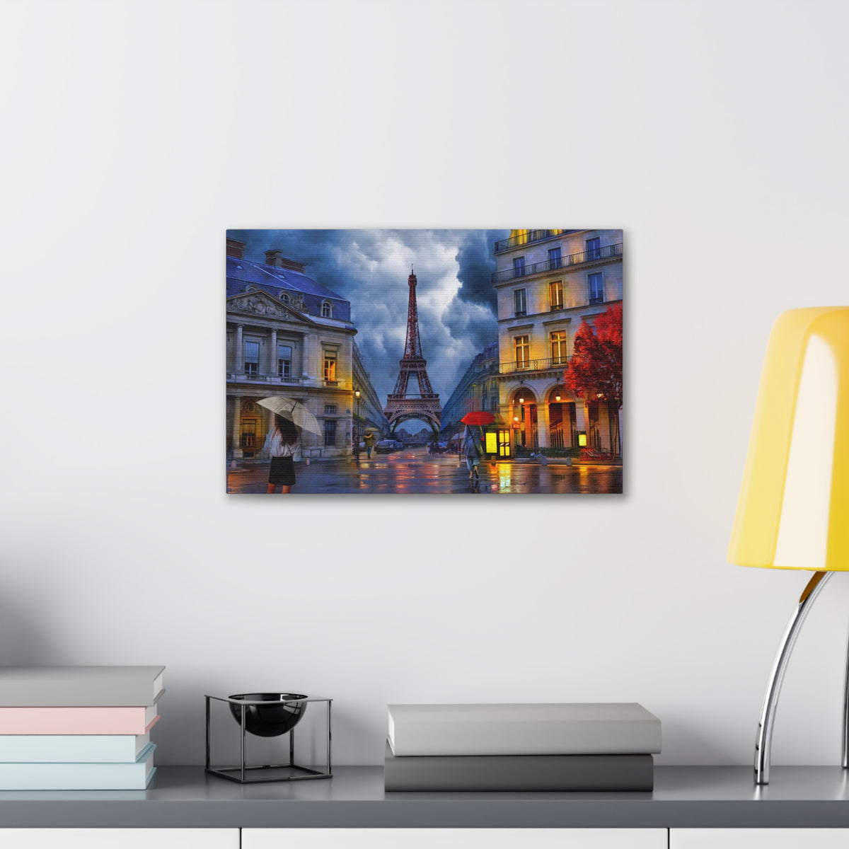 Paris Street View Red Umbrella Eiffel Tower France Canvas Artwork High-Quality Breathtaking French City for Home Decor Ready to Hang-Express Your Love Gifts