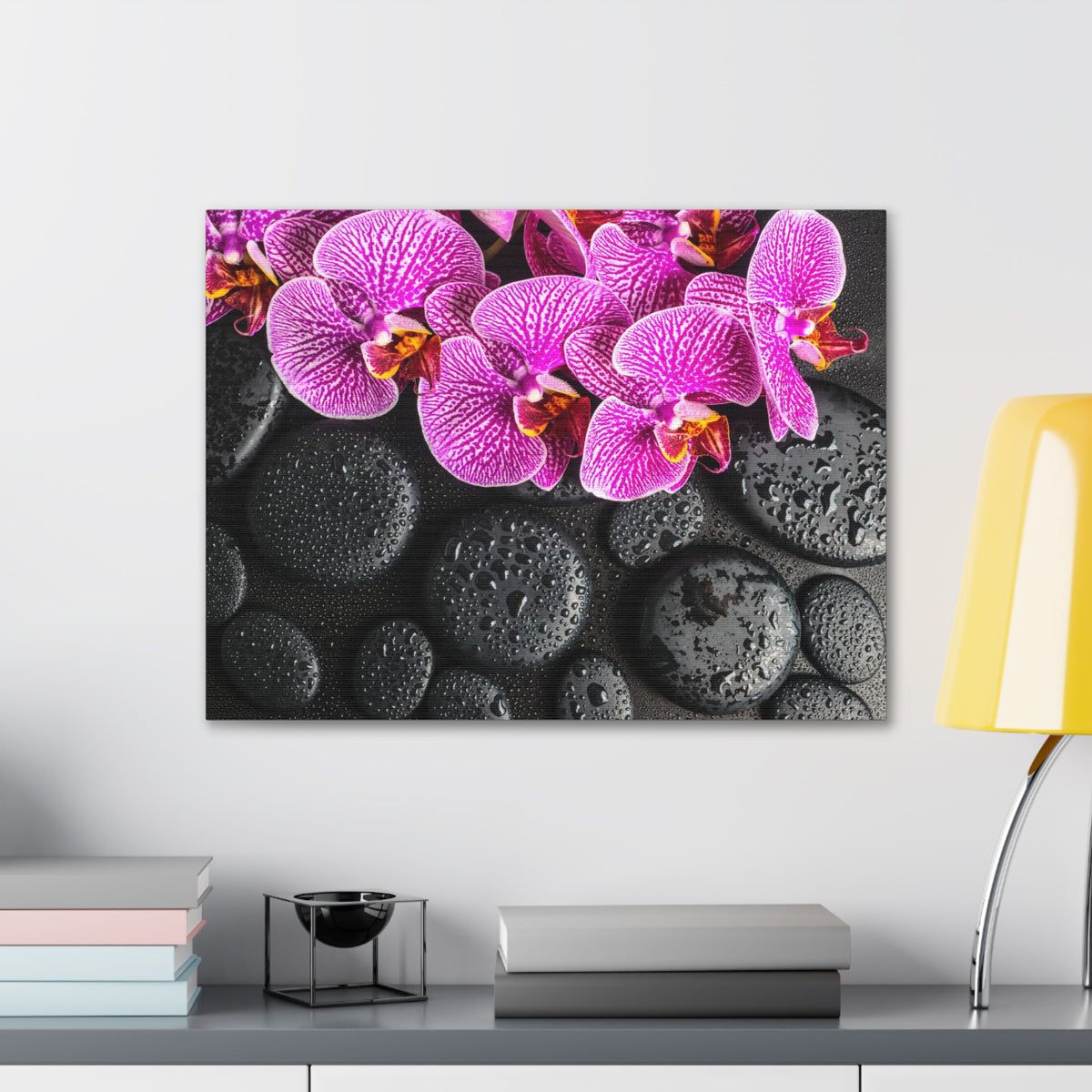 Violet Orchid on Stones Forest Floral Nature Photography Canvas Wall Art for Home Decor Ready-to-Hang-Express Your Love Gifts