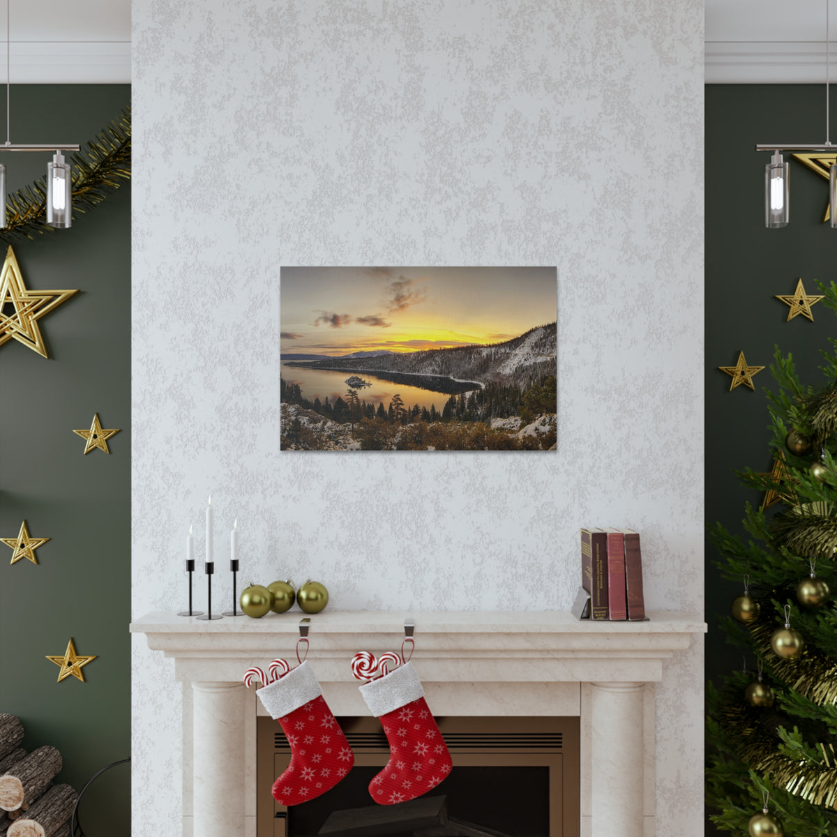 Winter Pine Tree Forest Mountain Lake Nature Wilderness Photography Canvas Wall Art for Home Decor Ready-to-Hang-Express Your Love Gifts