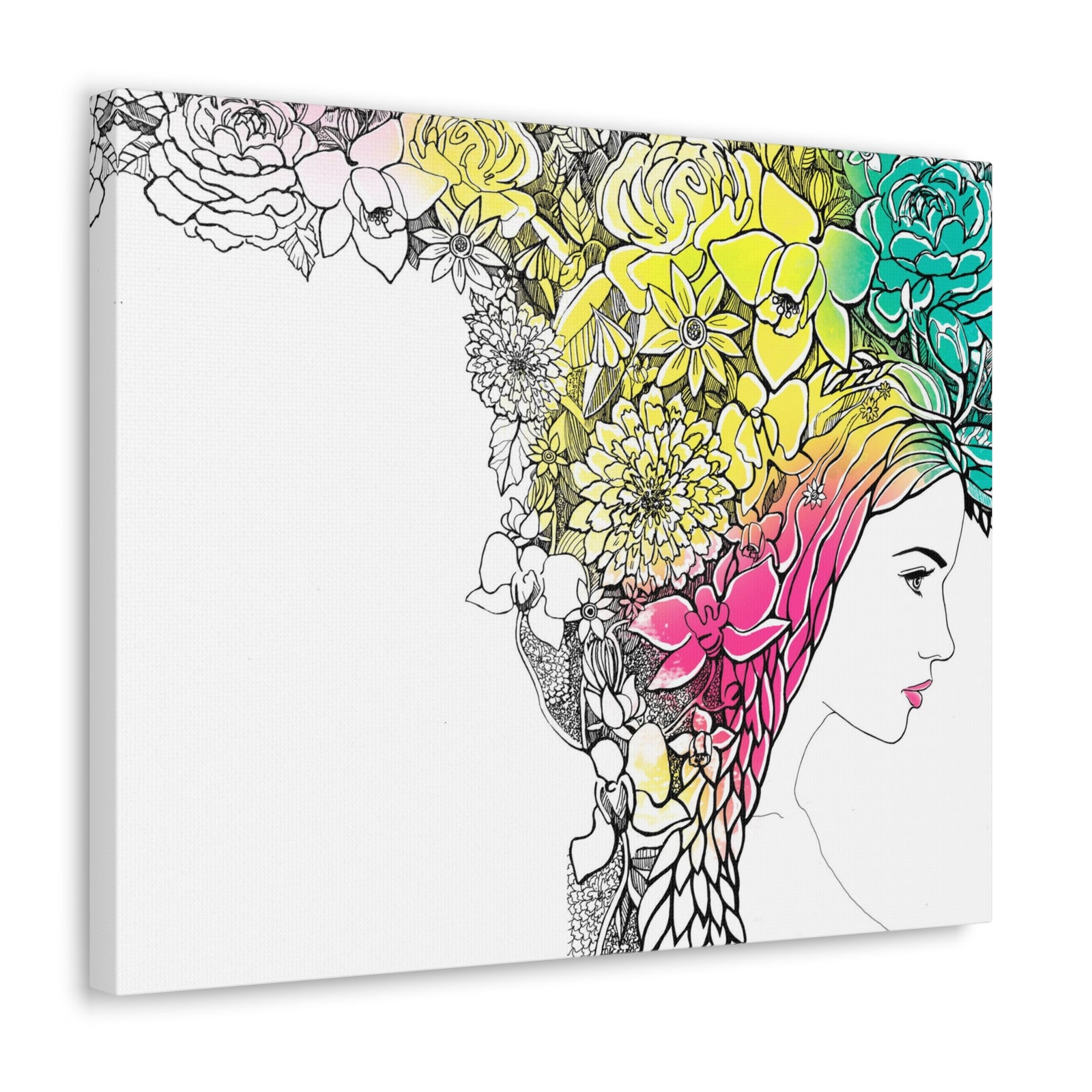 Young Girl With Hair Made Of Flowers And Leaves Flower Canvas Wall Art for Home Decor Ready-to-Hang-Express Your Love Gifts