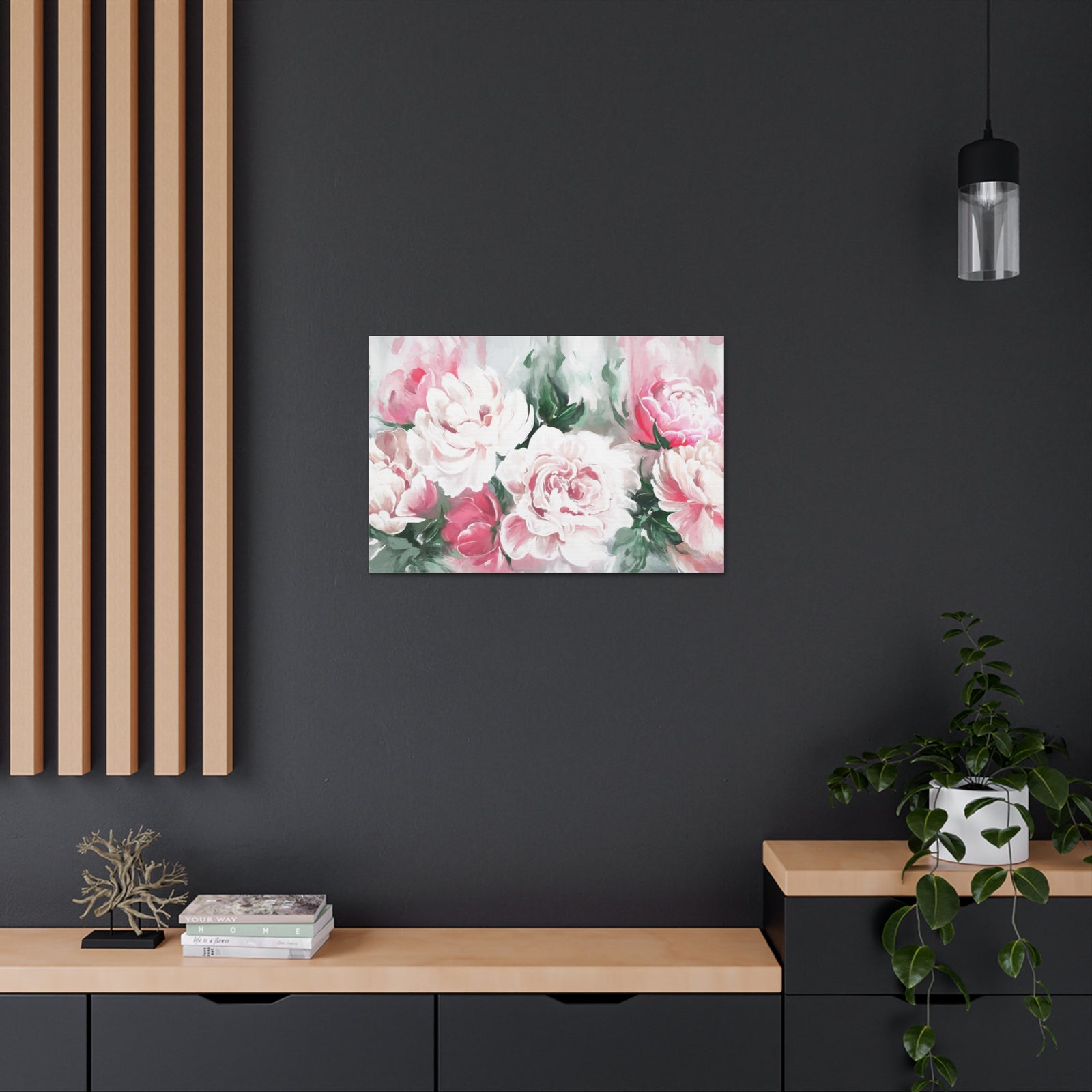 Pink And White Flower Rose And Peonies Flower Canvas Wall Art for Home Decor Ready-to-Hang-Express Your Love Gifts