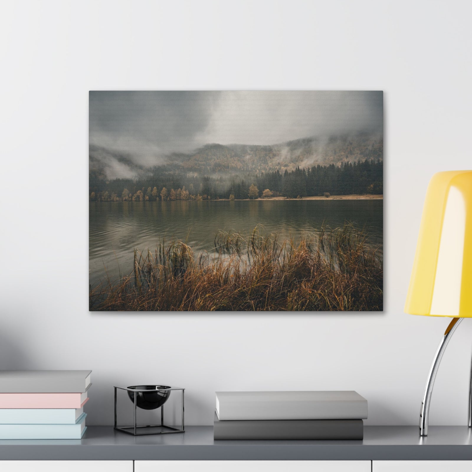 Misty Mountain Lake Reflection Nature Wilderness Photography Canvas Wall Art for Home Decor Ready-to-Hang-Express Your Love Gifts
