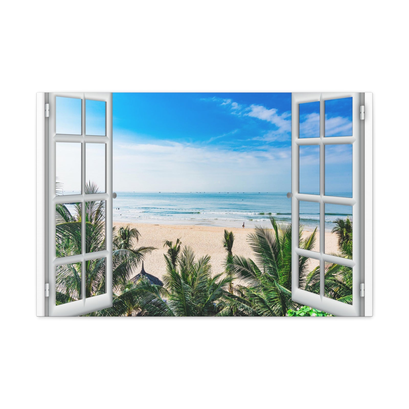 Canvas Print Wall Art Window Palm Trees Sand View Nature Photography Realism Scenic Landscape Colorful Multicolor for Home Decor Ready to Hang-Express Your Love Gifts