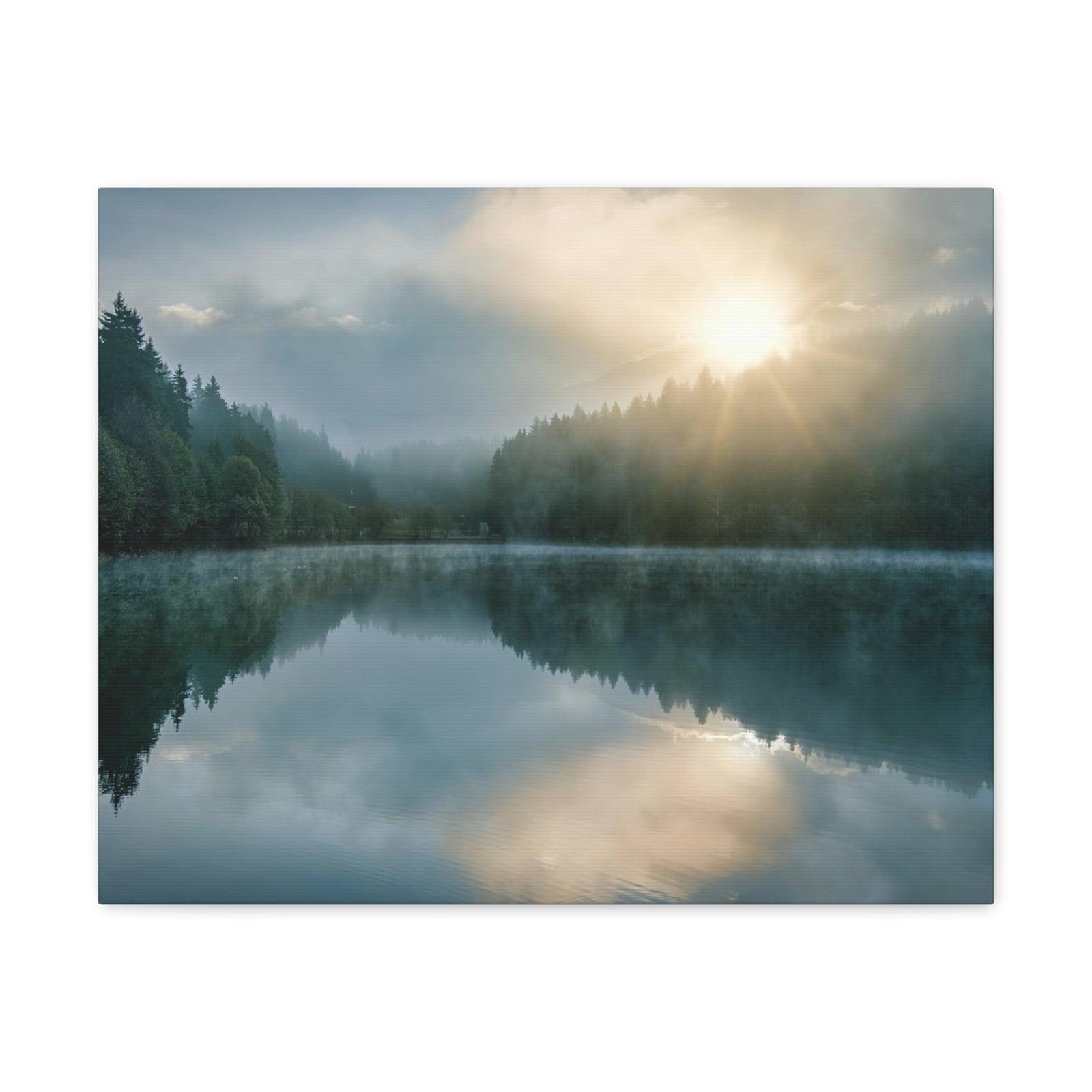 Sunset Teal Forest Lake Nature Wilderness Photography Canvas Wall Art for Home Decor Ready-to-Hang-Express Your Love Gifts