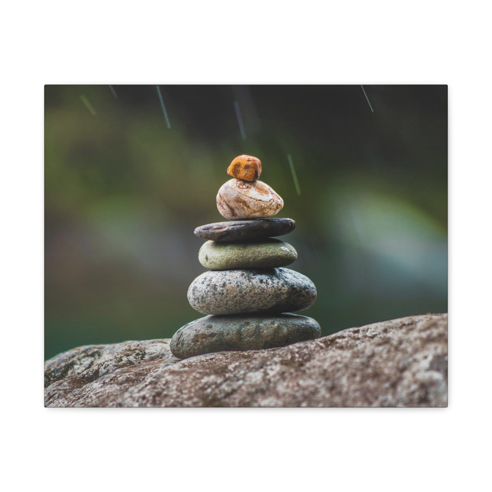 Rocks in Peaceful Rainforest Forest Floral Nature Photography Canvas Wall Art for Home Decor Ready-to-Hang-Express Your Love Gifts