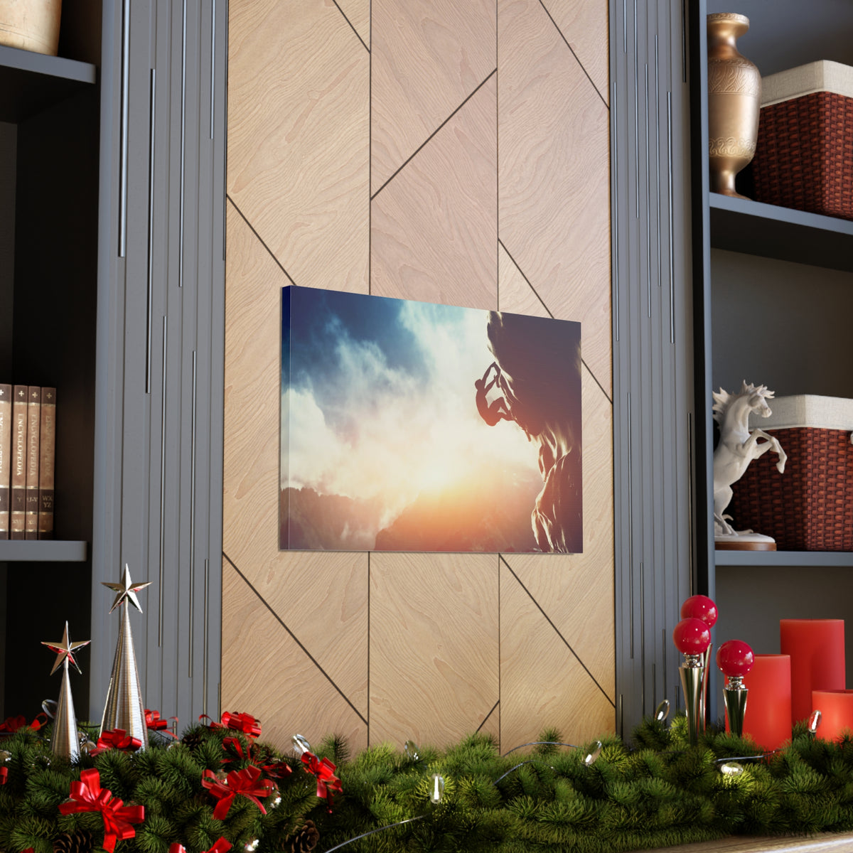 Man Climbing Rock Mountain Nature Wilderness Photography Canvas Wall Art for Home Decor Ready-to-Hang-Express Your Love Gifts