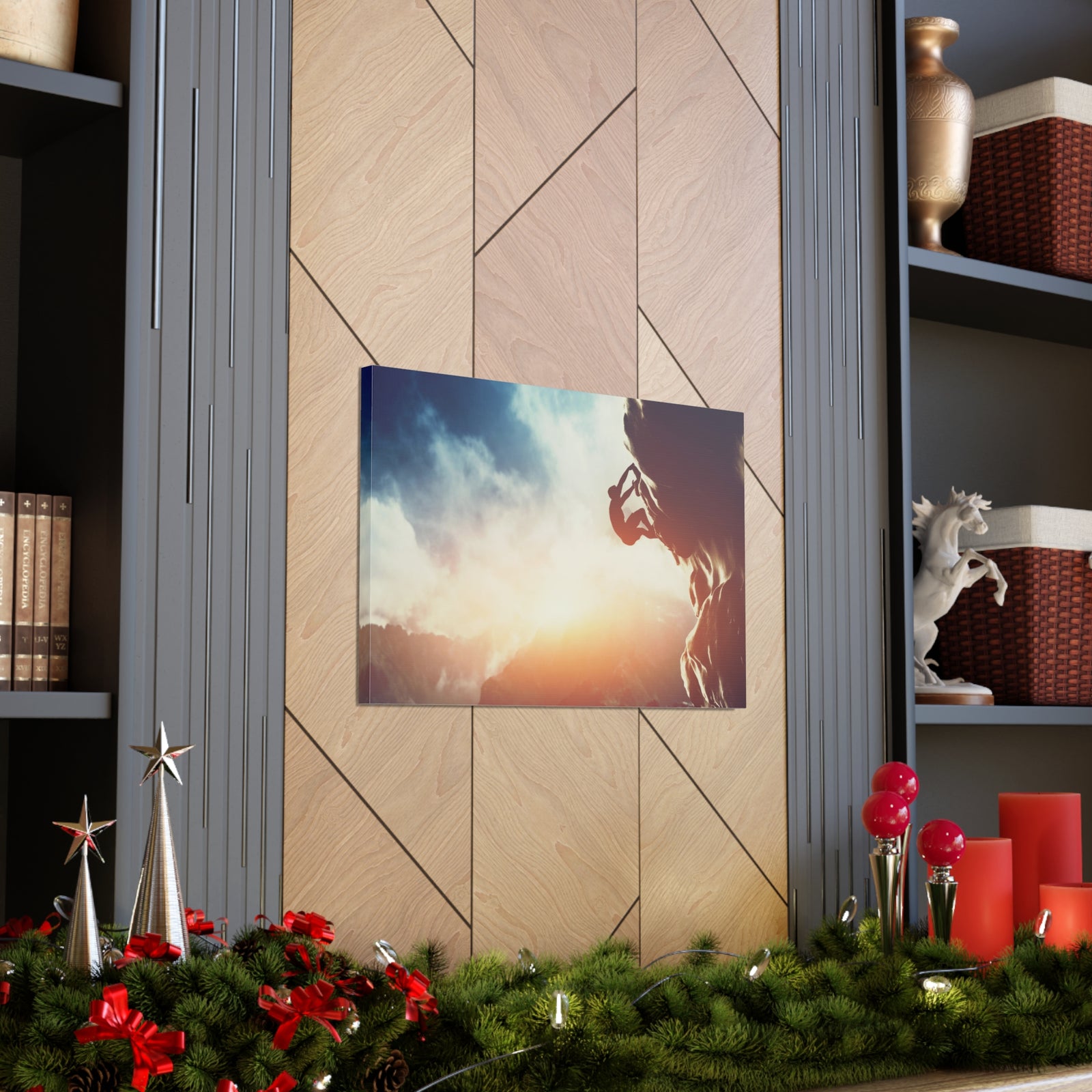 Man Climbing Rock Mountain Nature Wilderness Photography Canvas Wall Art for Home Decor Ready-to-Hang-Express Your Love Gifts