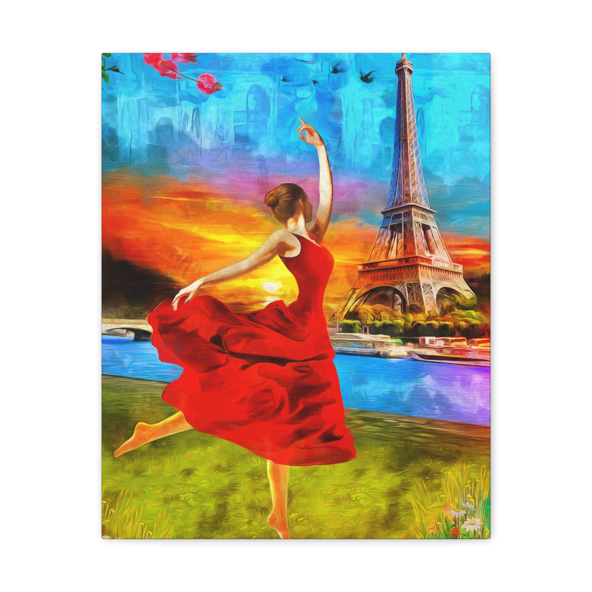 Eiffel Tower Red Dress Paris France Canvas Artwork High-Quality Breathtaking French City for Home Decor Ready to Hang-Express Your Love Gifts