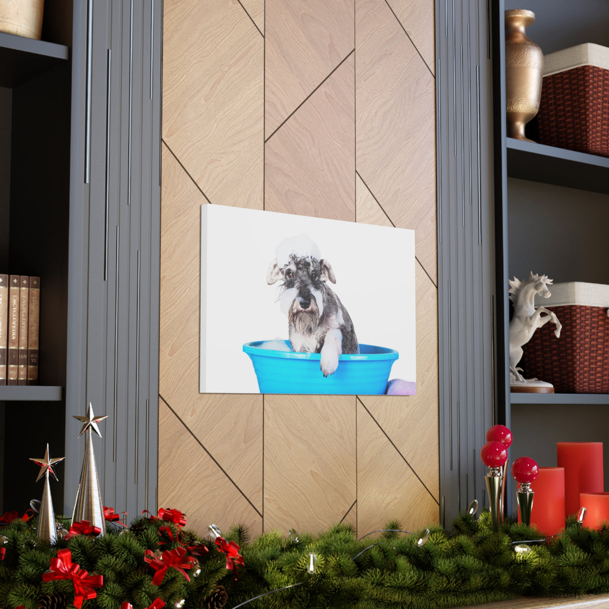 Cute Schnauzer Bath Canvas Wall Art for Home Decor Ready-to-Hang-Express Your Love Gifts