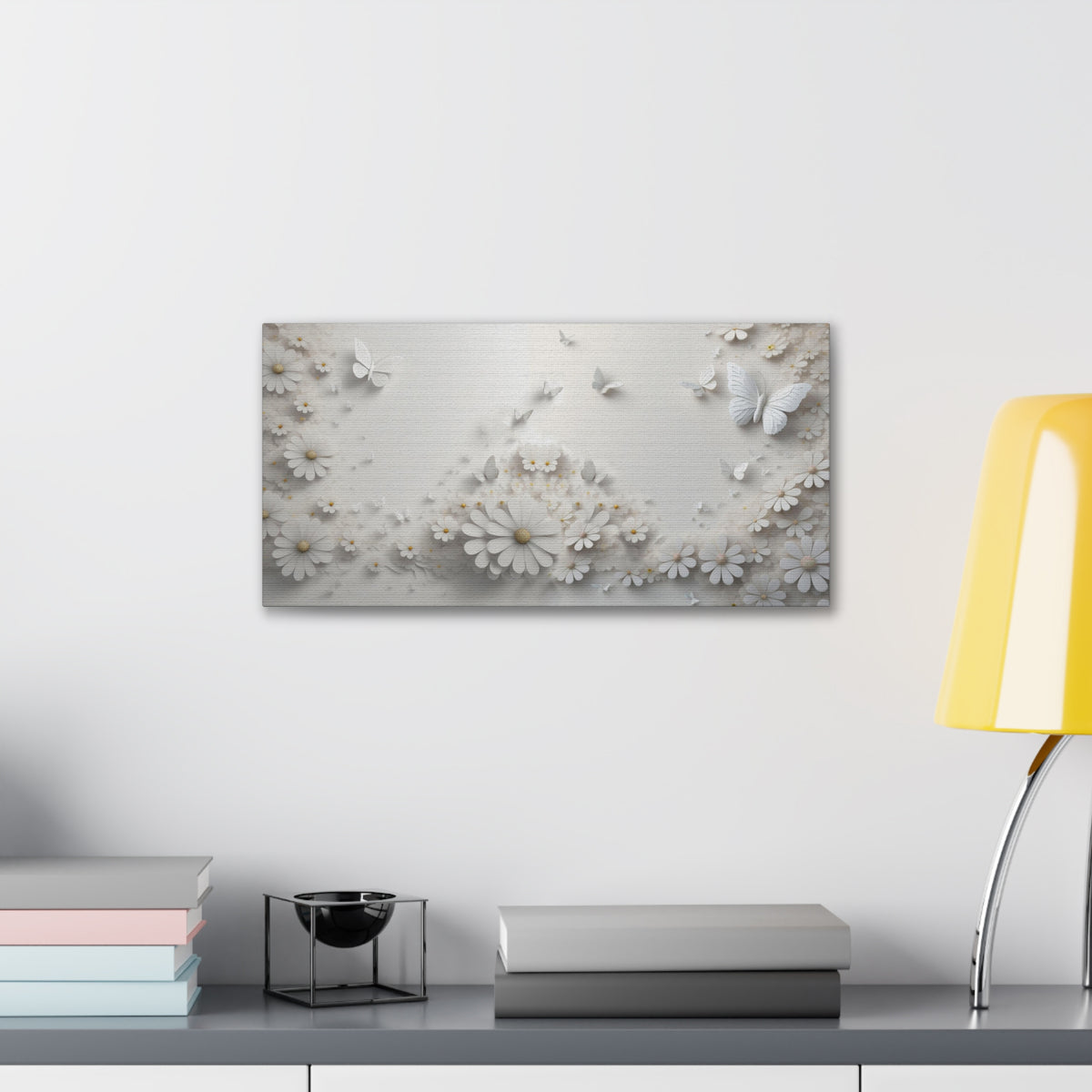 Abstract 3D White Background With Small And Large Flowers And Butterflies Oil Painting Canvas Wall Art for Home Decor Ready-to-Hang-Express Your Love Gifts