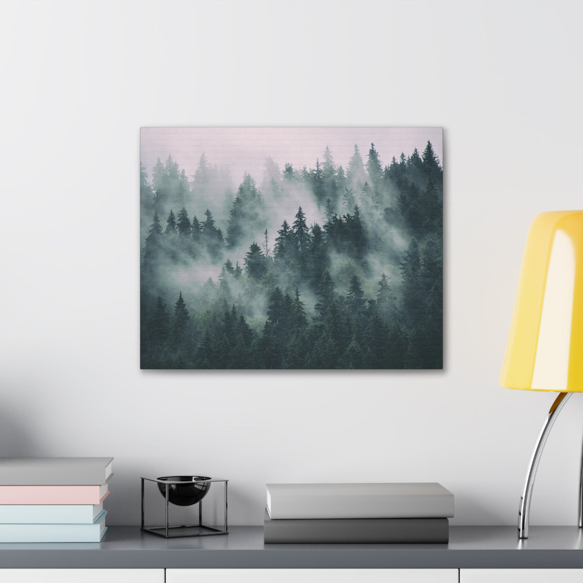 Misty Green Forest Pine Tree Nature Wilderness Photography Canvas Wall Art for Home Decor Ready-to-Hang-Express Your Love Gifts