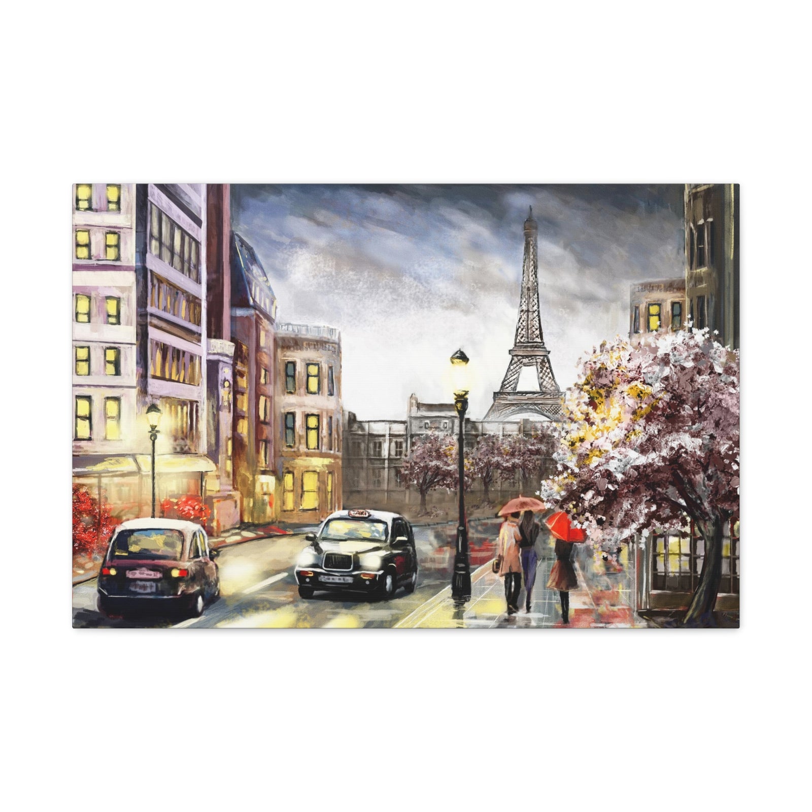 Paris Couple Red Umbrella France Canvas Artwork High-Quality Breathtaking French City for Home Decor Ready to Hang-Express Your Love Gifts