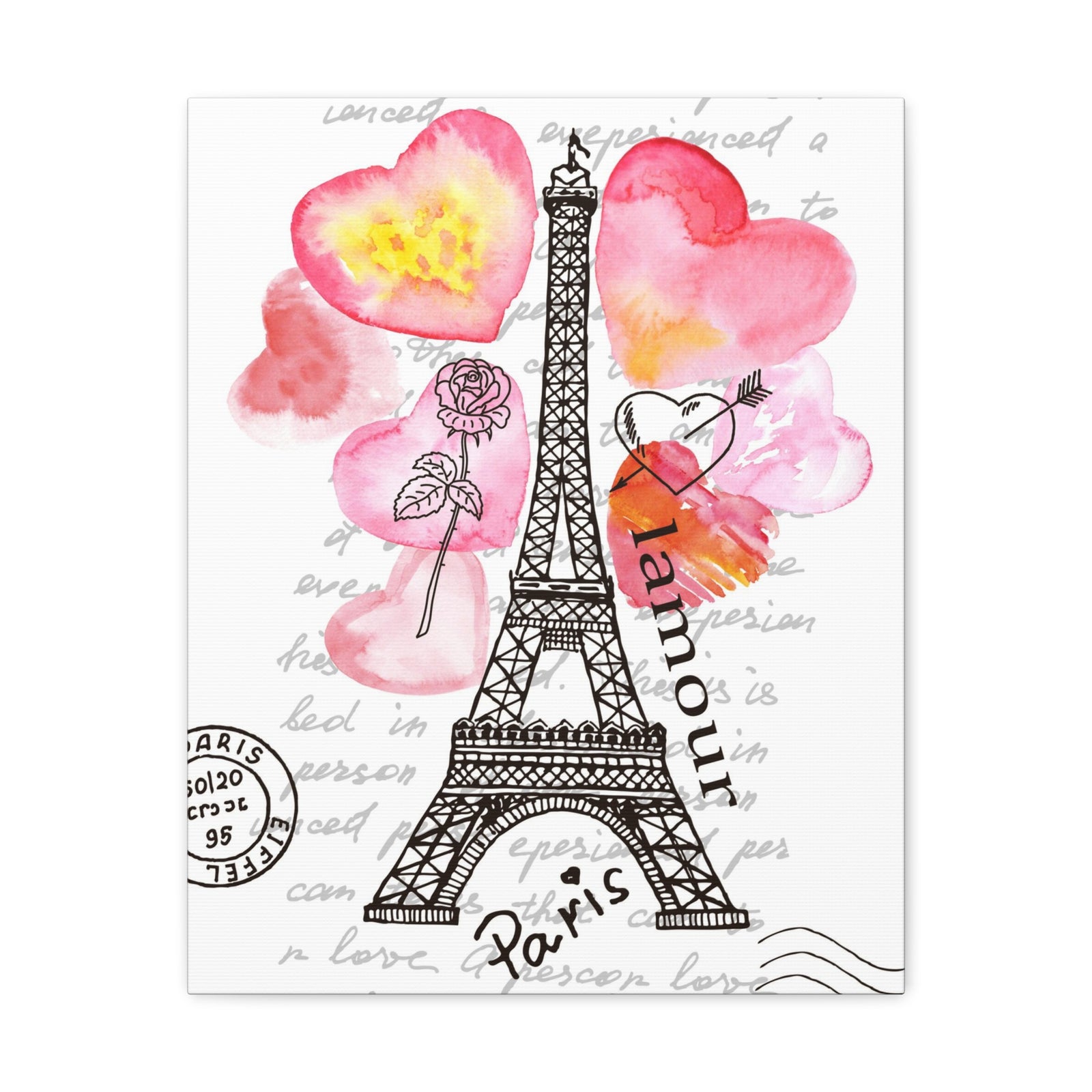 Pink Heart Eiffel Tower Paris France Canvas Artwork High-Quality Breathtaking French City for Home Decor Ready to Hang-Express Your Love Gifts