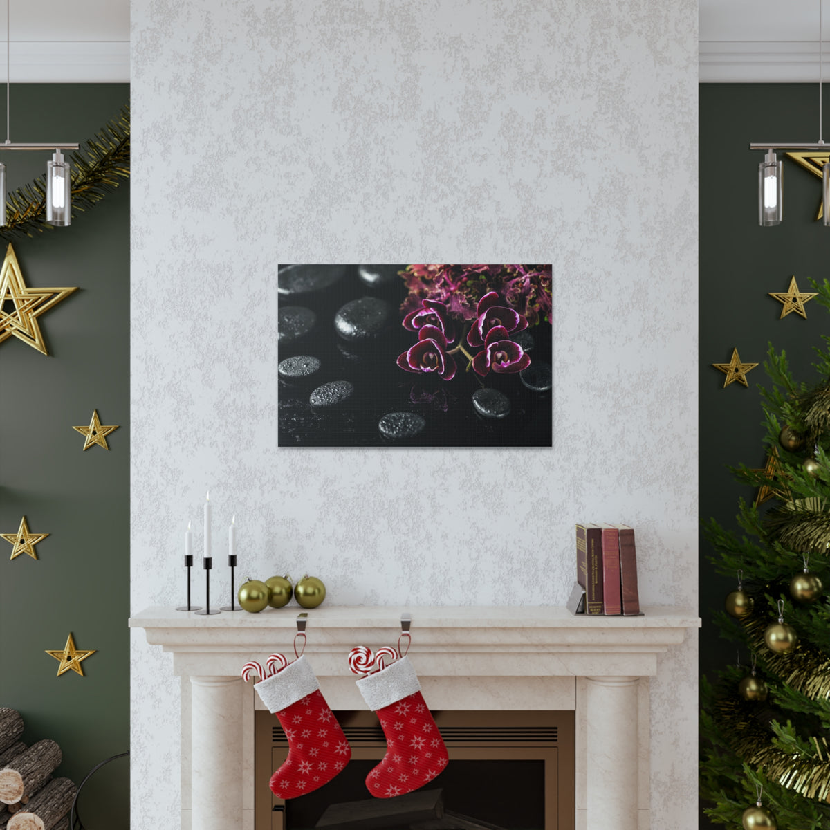 Dark Cherry Orchid Forest Floral Nature Photography Canvas Wall Art for Home Decor Ready-to-Hang-Express Your Love Gifts