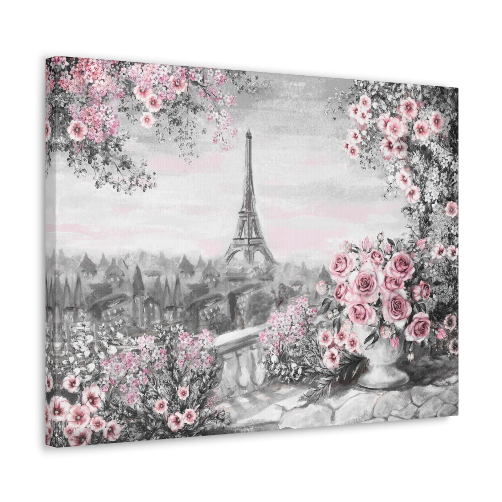 Paris Pink Rose France Canvas Artwork High-Quality Breathtaking French City for Home Decor Ready to Hang-Express Your Love Gifts