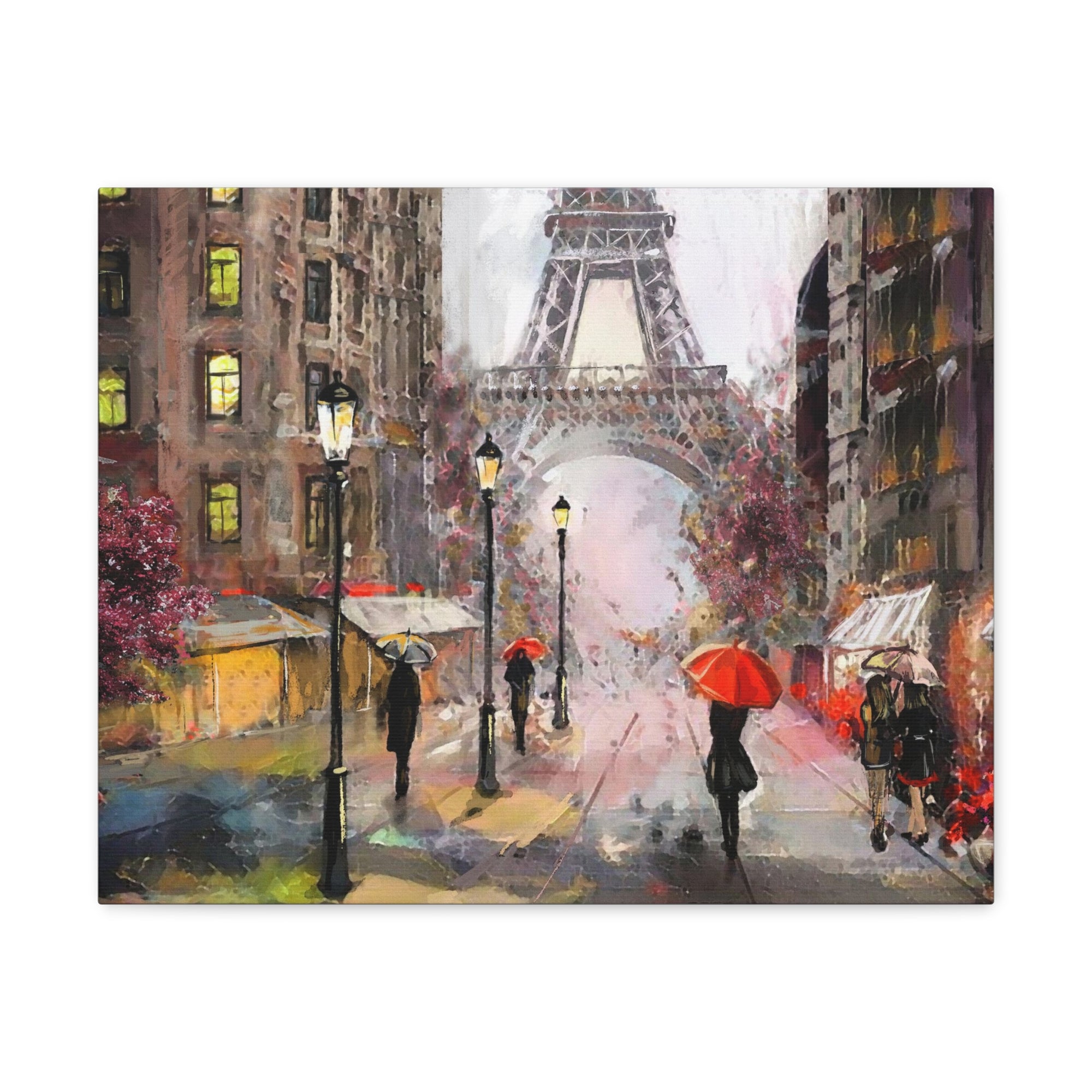 Paris Urban People Under Red Umbrella Paris Eiffel Tower Couple France Canvas Artwork High-Quality Breathtaking French City for Home Decor Ready to Hang-Express Your Love Gifts