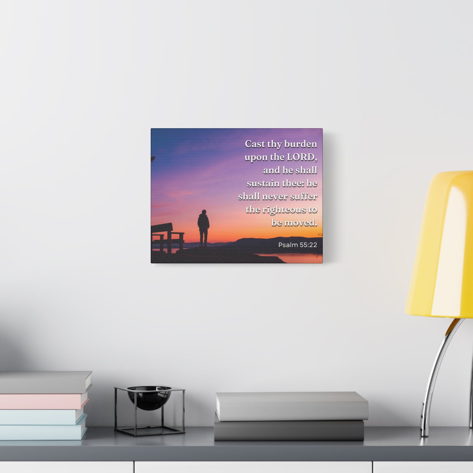 Scripture Canvas The Righteous Psalm 55:22 Christian Wall Art Bible Verse Print Ready to Hang-Express Your Love Gifts