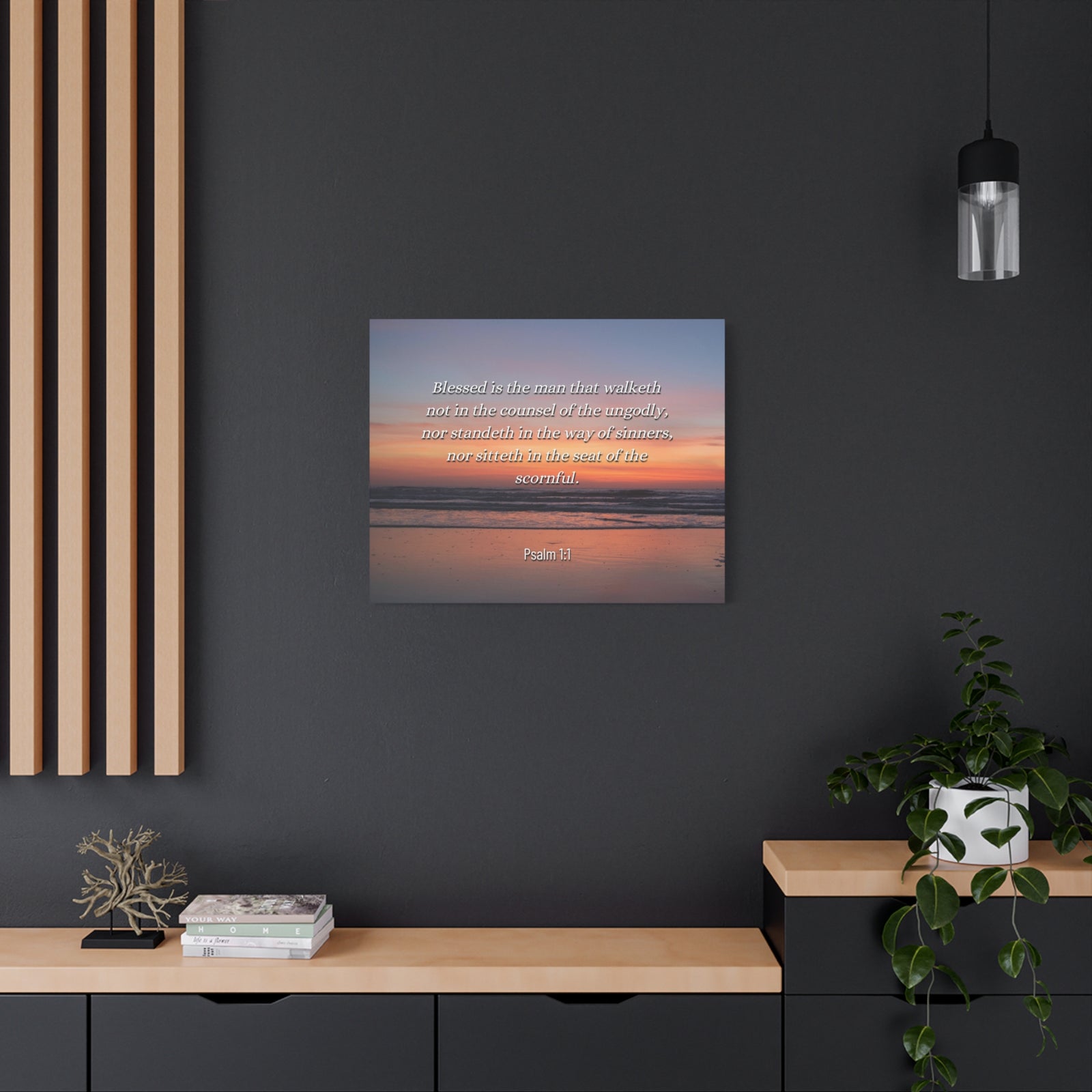Scripture Canvas Blessed Sky Psalm 1:1 Christian Wall Art Bible Verse Print Ready to Hang-Express Your Love Gifts