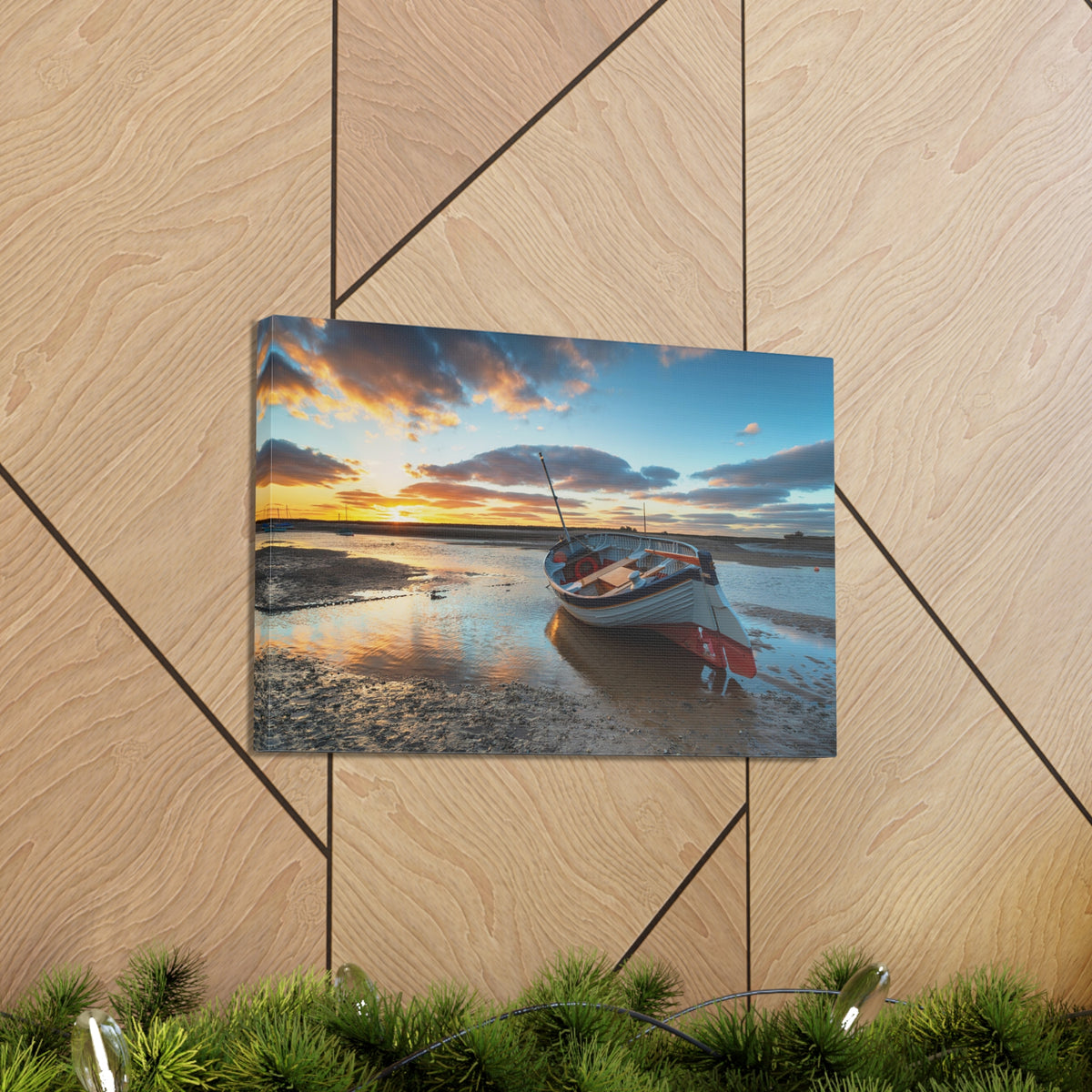 Stunning Sunset Over Fishing Boat Ocean Canvas Wall Art for Home Decor Ready-to-Hang-Express Your Love Gifts
