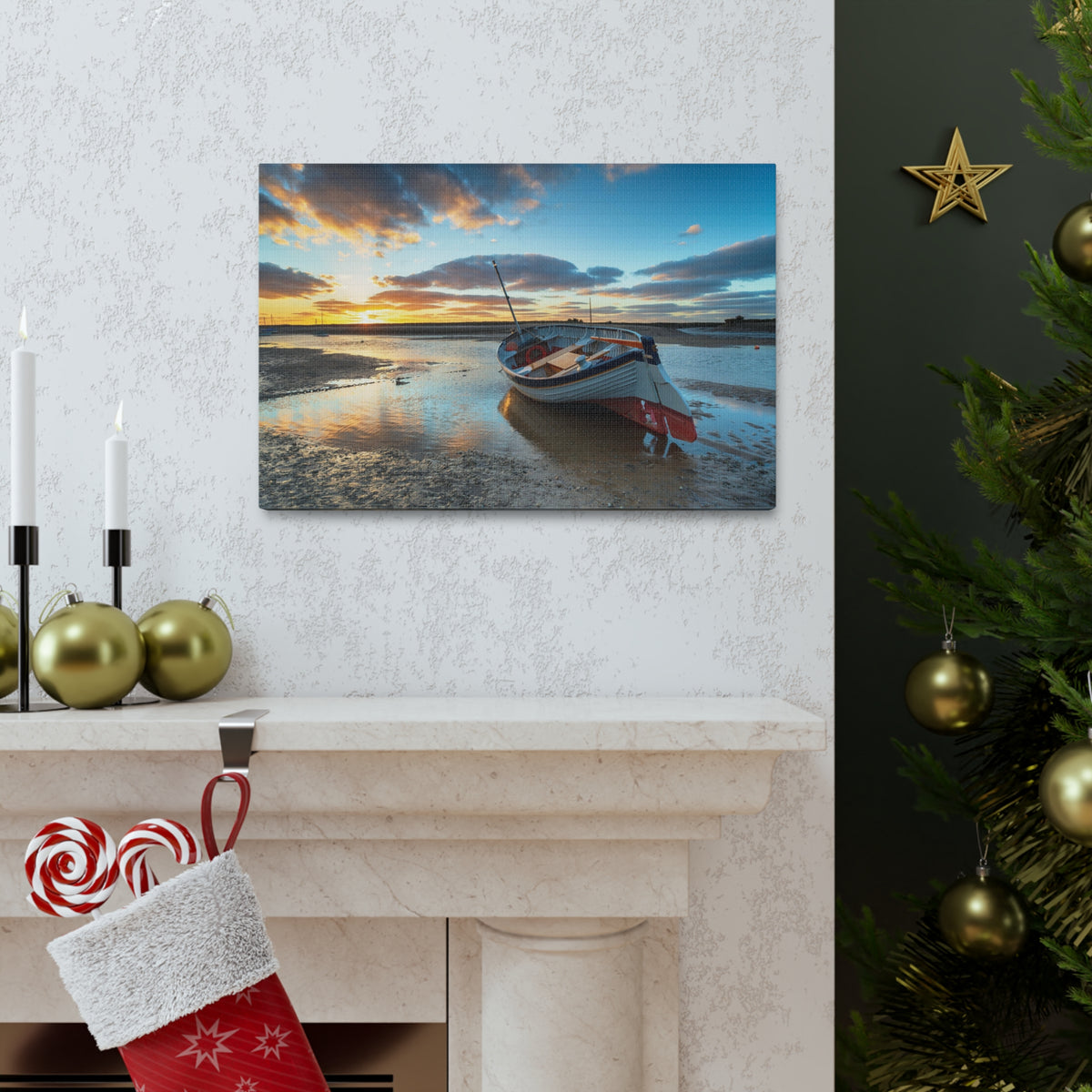 Stunning Sunset Over Fishing Boat Ocean Canvas Wall Art for Home Decor Ready-to-Hang-Express Your Love Gifts