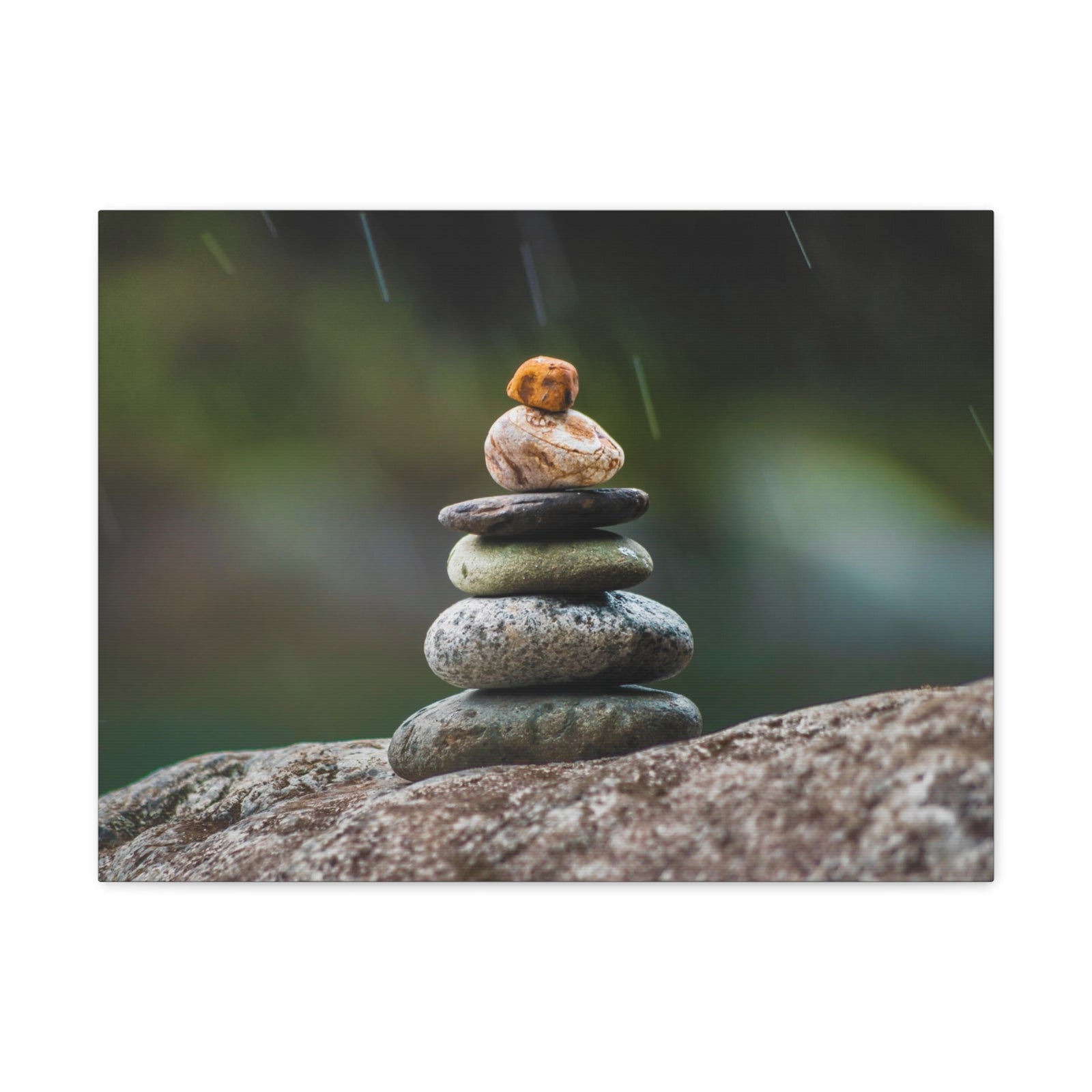 Rocks in Peaceful Rainforest Forest Floral Nature Photography Canvas Wall Art for Home Decor Ready-to-Hang-Express Your Love Gifts