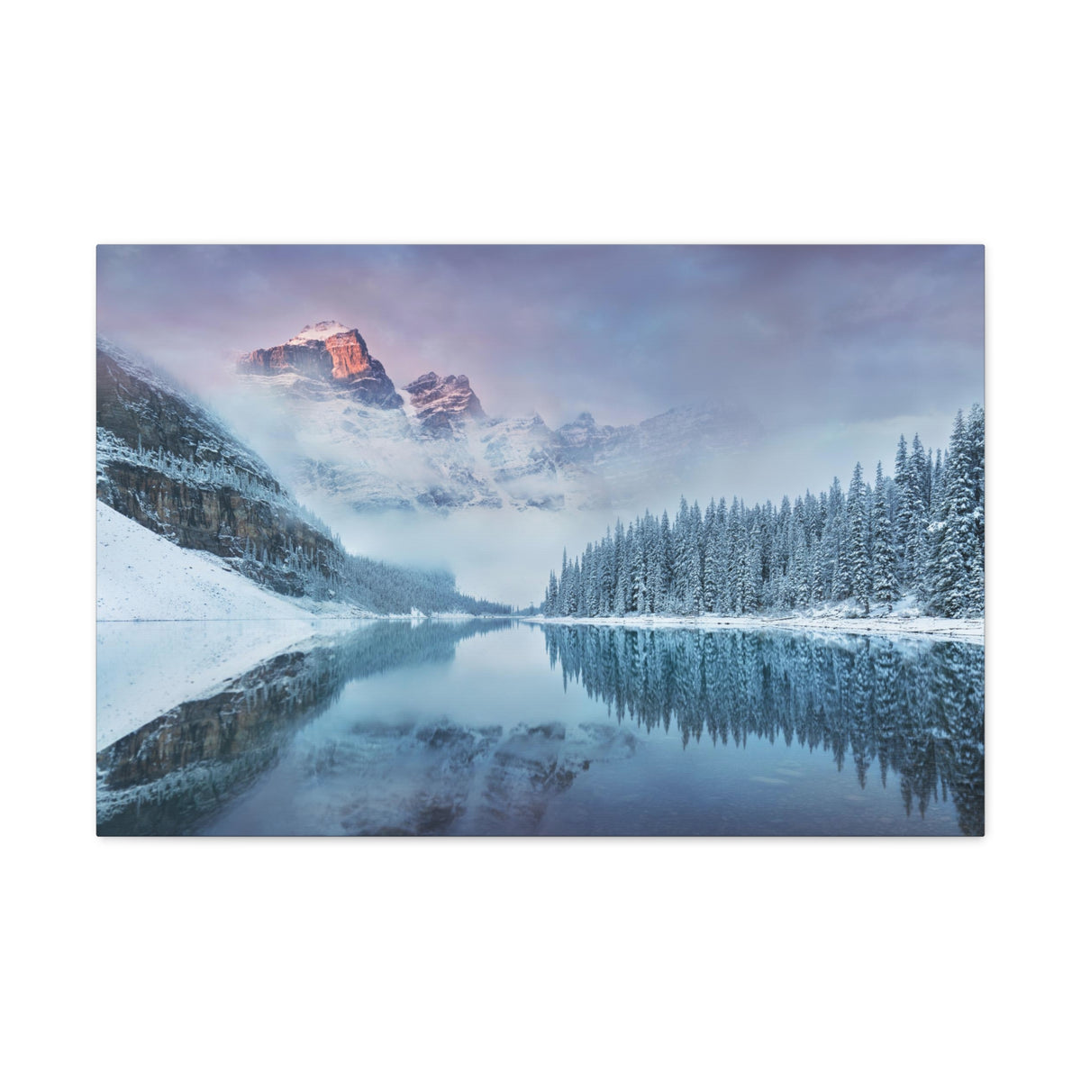 Mountain Winter Lake Pine Tree Nature Wilderness Photography Canvas Wall Art for Home Decor Ready-to-Hang-Express Your Love Gifts