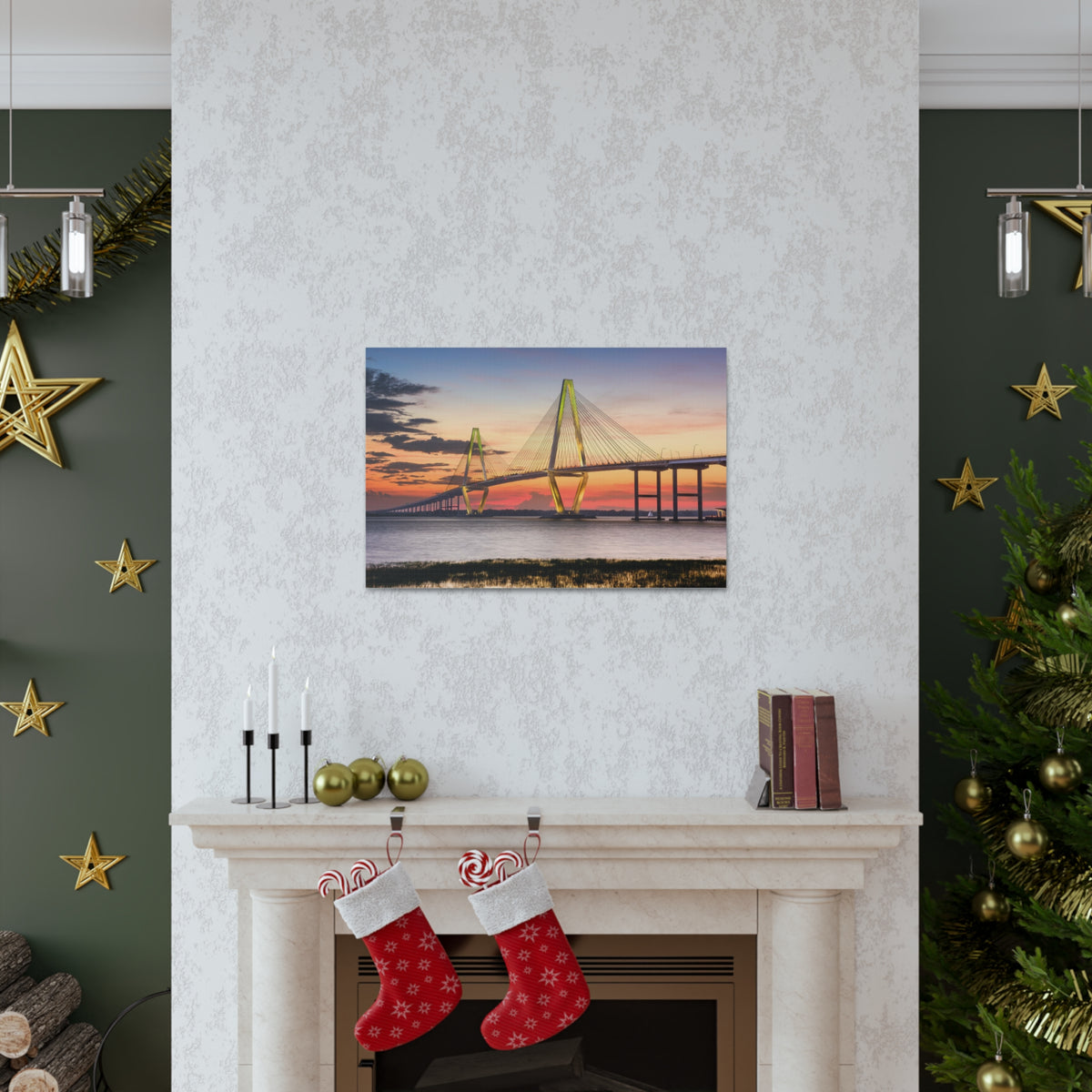 Jr Cooper River Bridge Charleston South Carolina Nature Wilderness Photography Canvas Wall Art for Home Decor Ready-to-Hang-Express Your Love Gifts