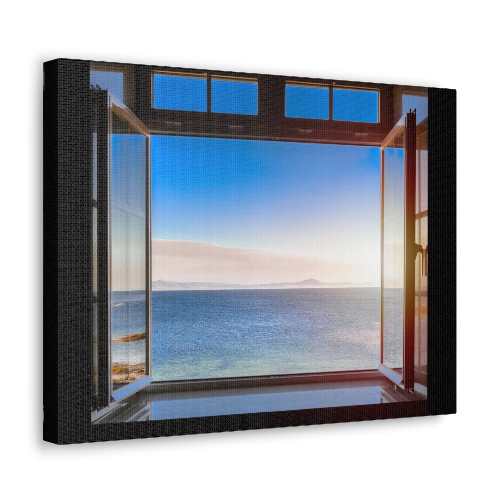 Dark Room Sunset Sea View Open Window Ocean Canvas Wall Art for Home Decor Ready-to-Hang-Express Your Love Gifts