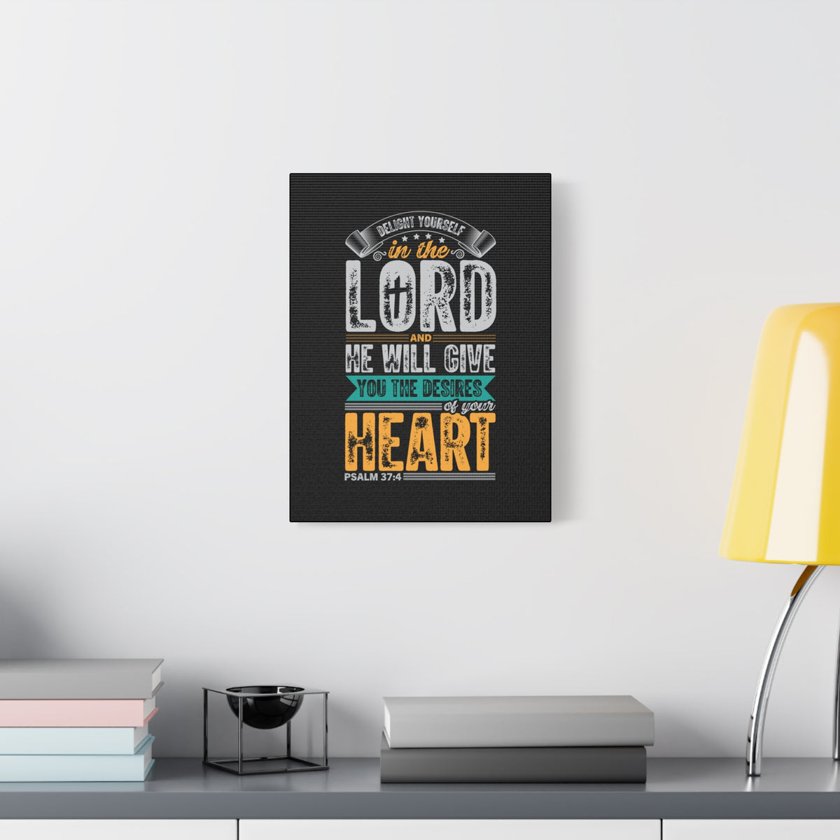 Scripture Walls Desires Of Your Heart Psalm 37:4 Yellow Heart Bible Verse Canvas Christian Wall Art Ready to Hang-Express Your Love Gifts
