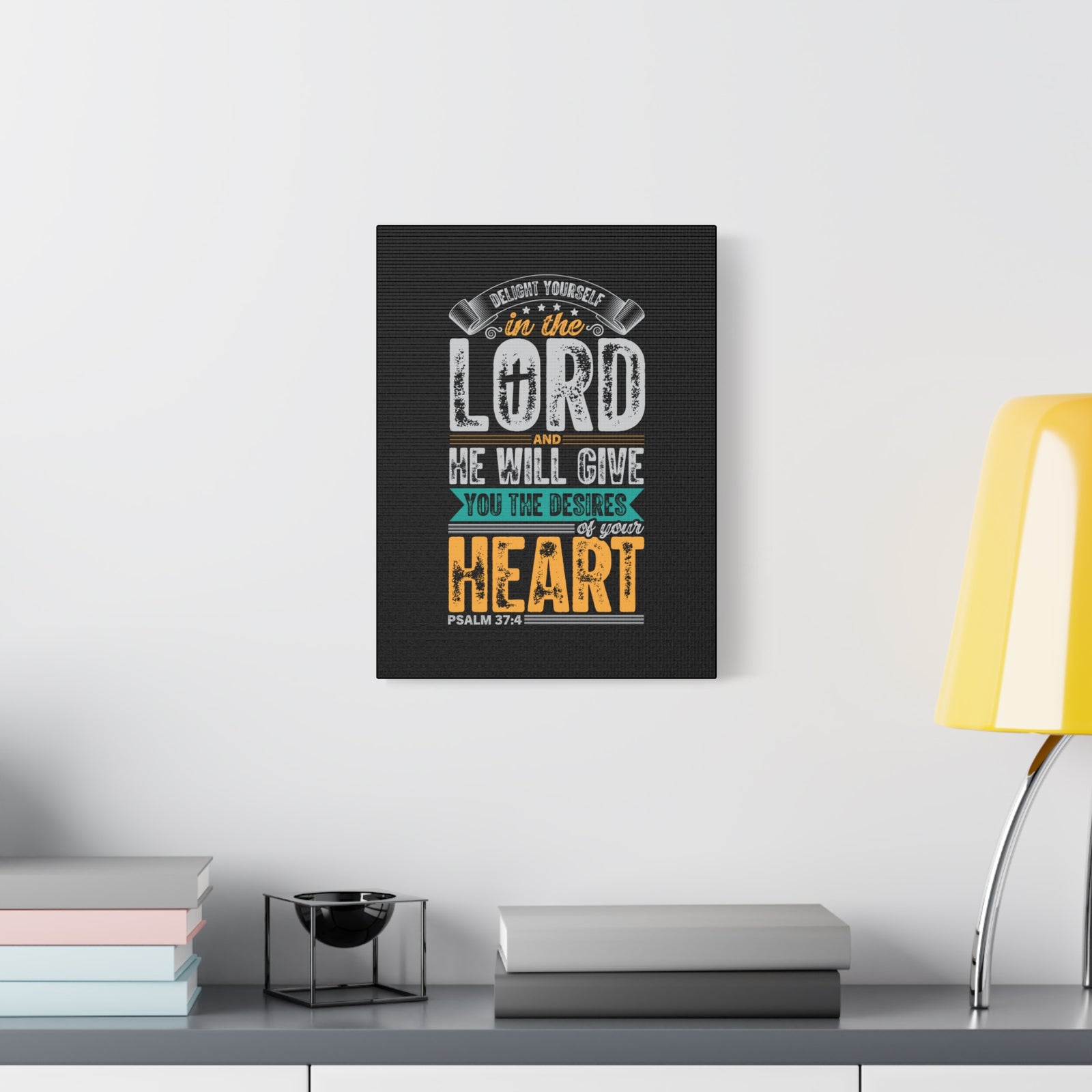 Scripture Walls Desires Of Your Heart Psalm 37:4 Yellow Heart Bible Verse Canvas Christian Wall Art Ready to Hang-Express Your Love Gifts