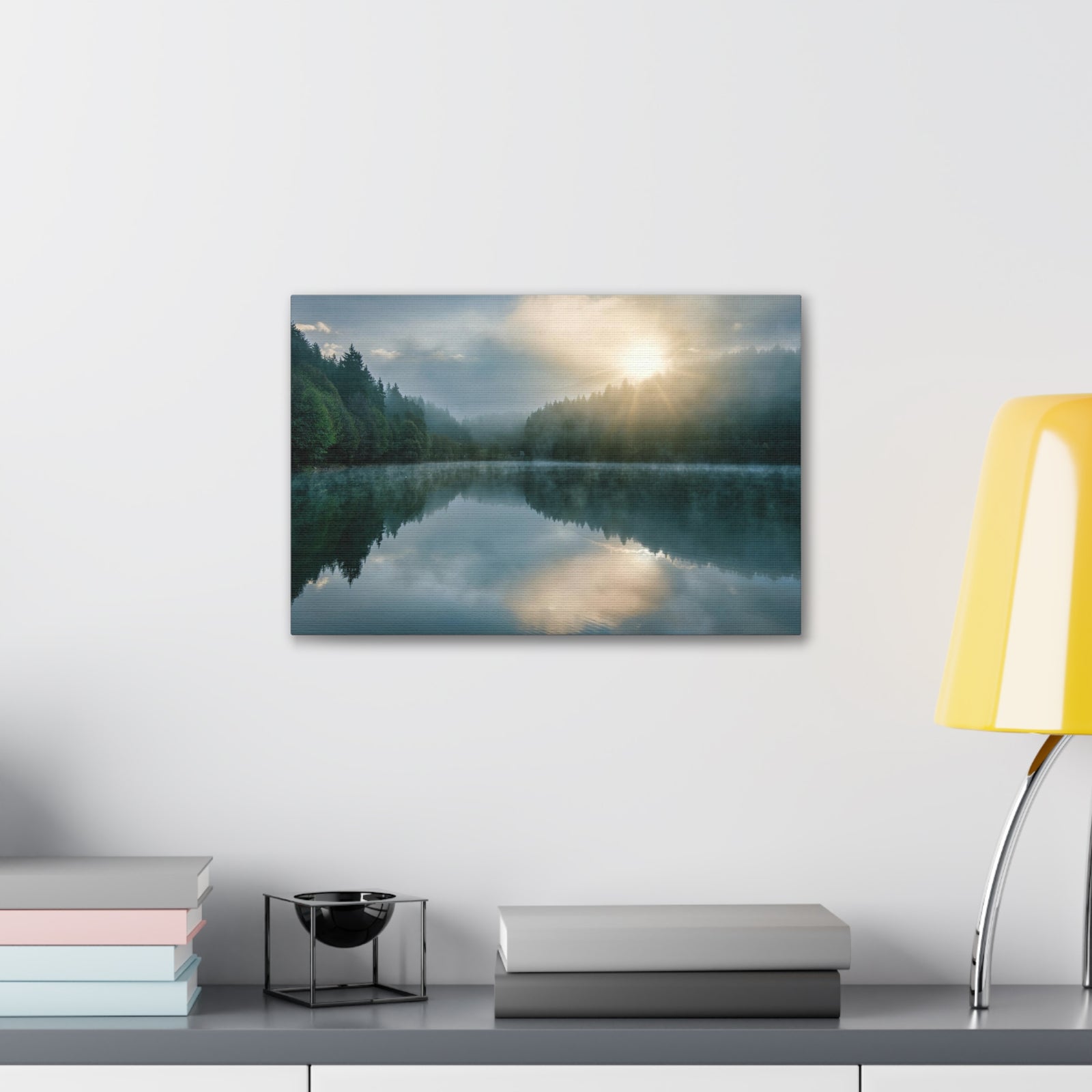 Sunset Teal Forest Lake Nature Wilderness Photography Canvas Wall Art for Home Decor Ready-to-Hang-Express Your Love Gifts