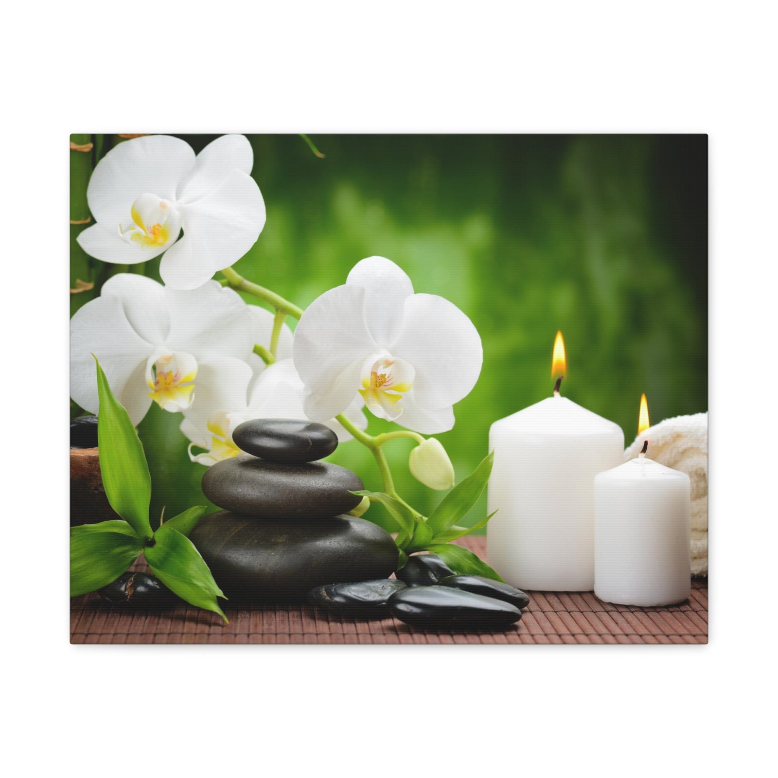 Zen Basalt Stones Forest Floral Nature Photography Canvas Wall Art for Home Decor Ready-to-Hang-Express Your Love Gifts
