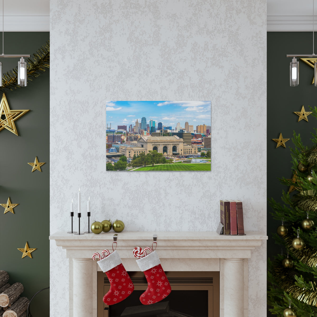 Kansas City Daytime Skyline Canvas Artwork High-Quality Breathtaking Stunning Cityscape for Home Decor Ready to Hang-Express Your Love Gifts