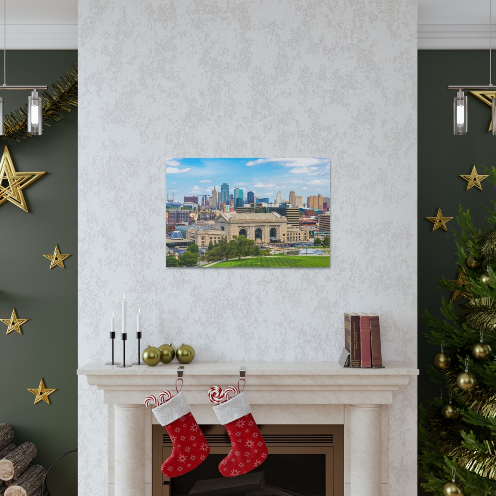 Kansas City Daytime Skyline Canvas Artwork High-Quality Breathtaking Stunning Cityscape for Home Decor Ready to Hang-Express Your Love Gifts