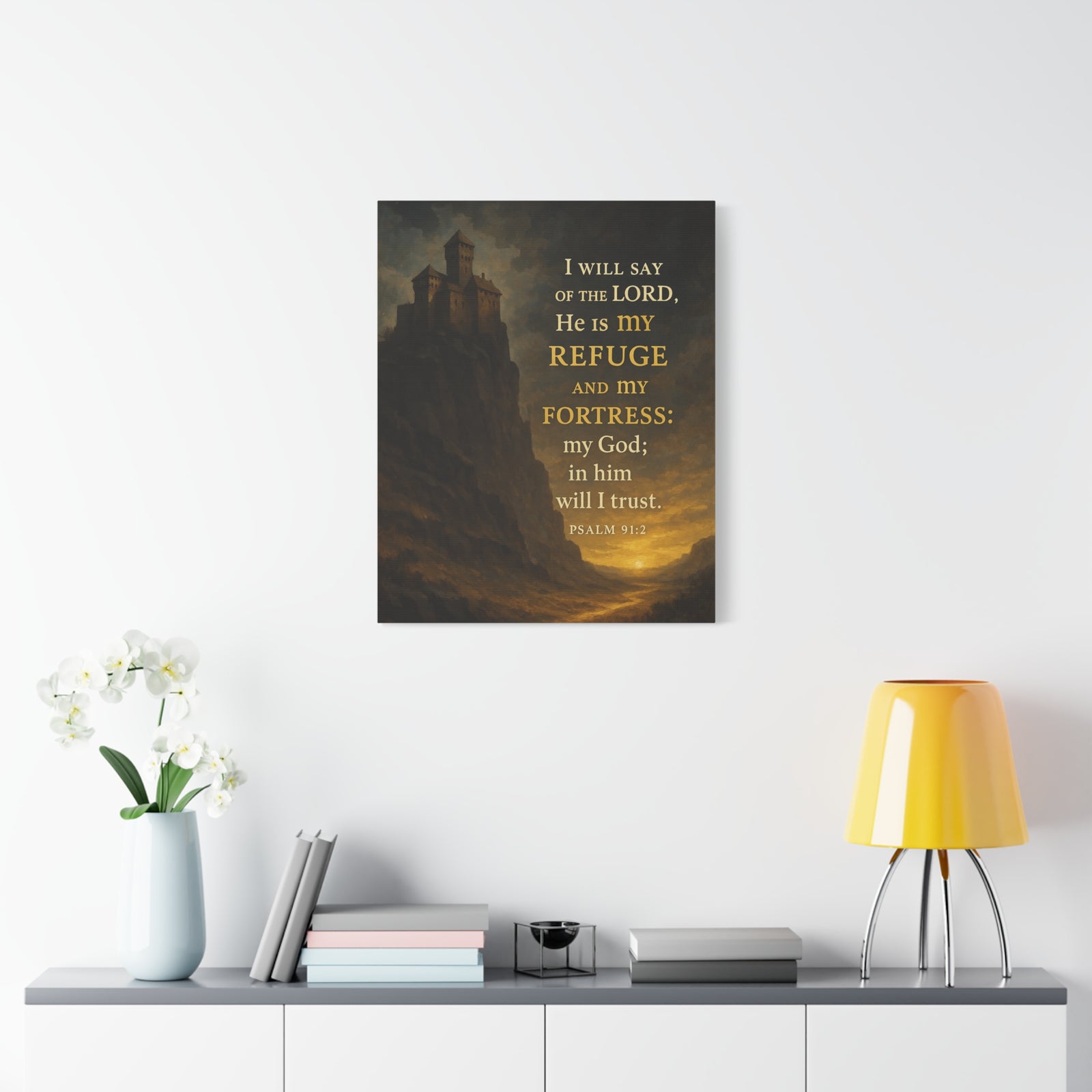 Bible Verse Canvas Psalm 91:2 Christian Home Décor Wall Art Scripture Ready to Hang Faith Print-Express Your Love Gifts
