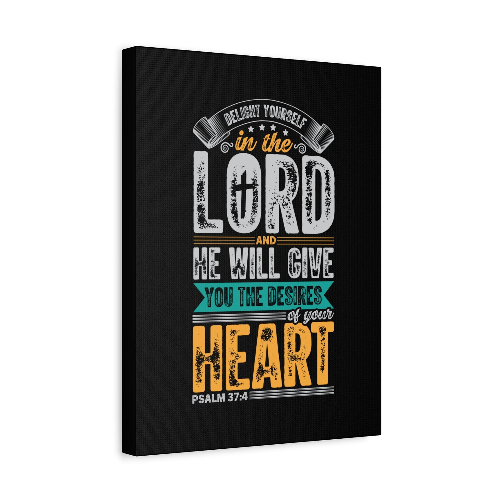 Scripture Walls Desires Of Your Heart Psalm 37:4 Yellow Heart Bible Verse Canvas Christian Wall Art Ready to Hang-Express Your Love Gifts