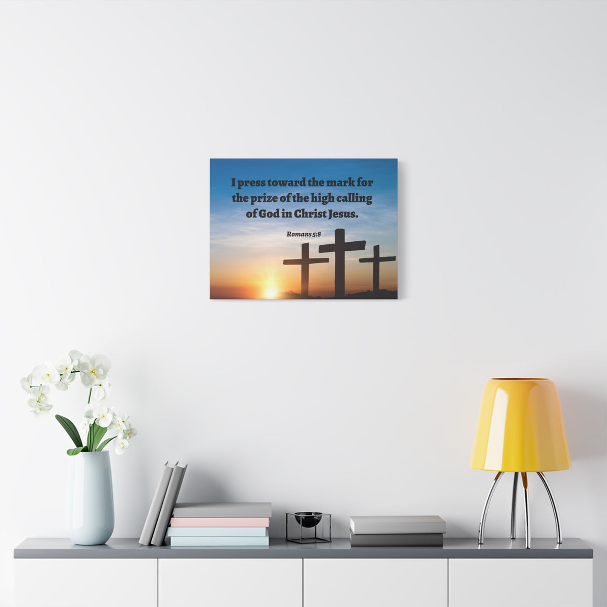 Scripture Walls High Calling Of God Romans 5:8 Bible Verse Canvas Christian Wall Art Ready to Hang-Express Your Love Gifts