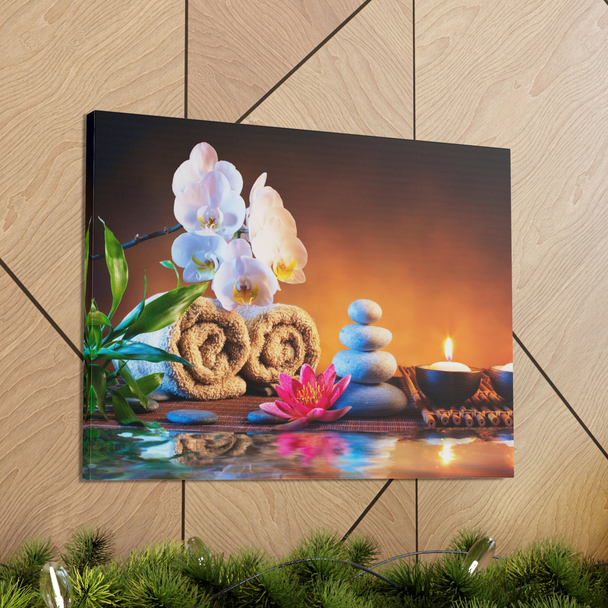Towels on Bamboo Mat Forest Floral Nature Photography Canvas Wall Art for Home Decor Ready-to-Hang-Express Your Love Gifts