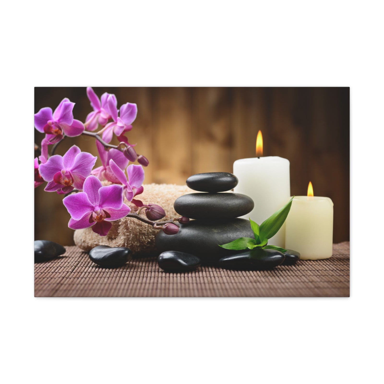 Stones and Bamboo Forest Floral Nature Photography Canvas Wall Art for Home Decor Ready-to-Hang-Express Your Love Gifts