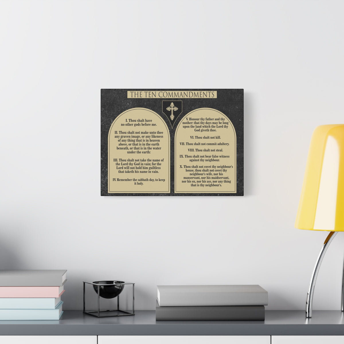 Scripture Canvas Ten Commandments Wood Brown Christian Wall Art Print Ready to Hang-Express Your Love Gifts