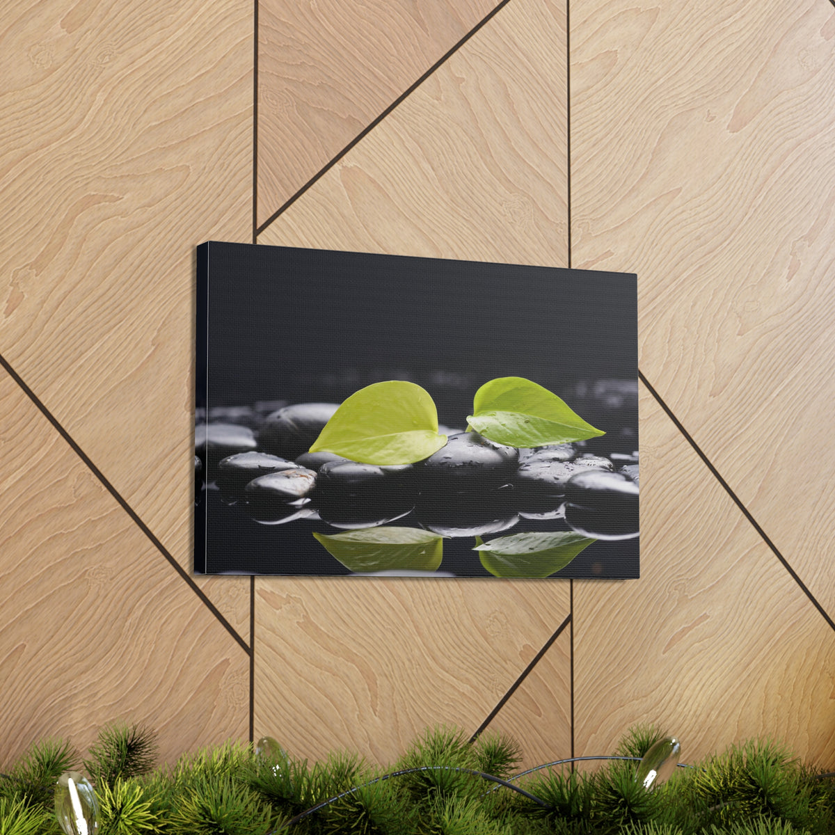 Green Leaf with Stones Forest Floral Nature Photography Canvas Wall Art for Home Decor Ready-to-Hang-Express Your Love Gifts